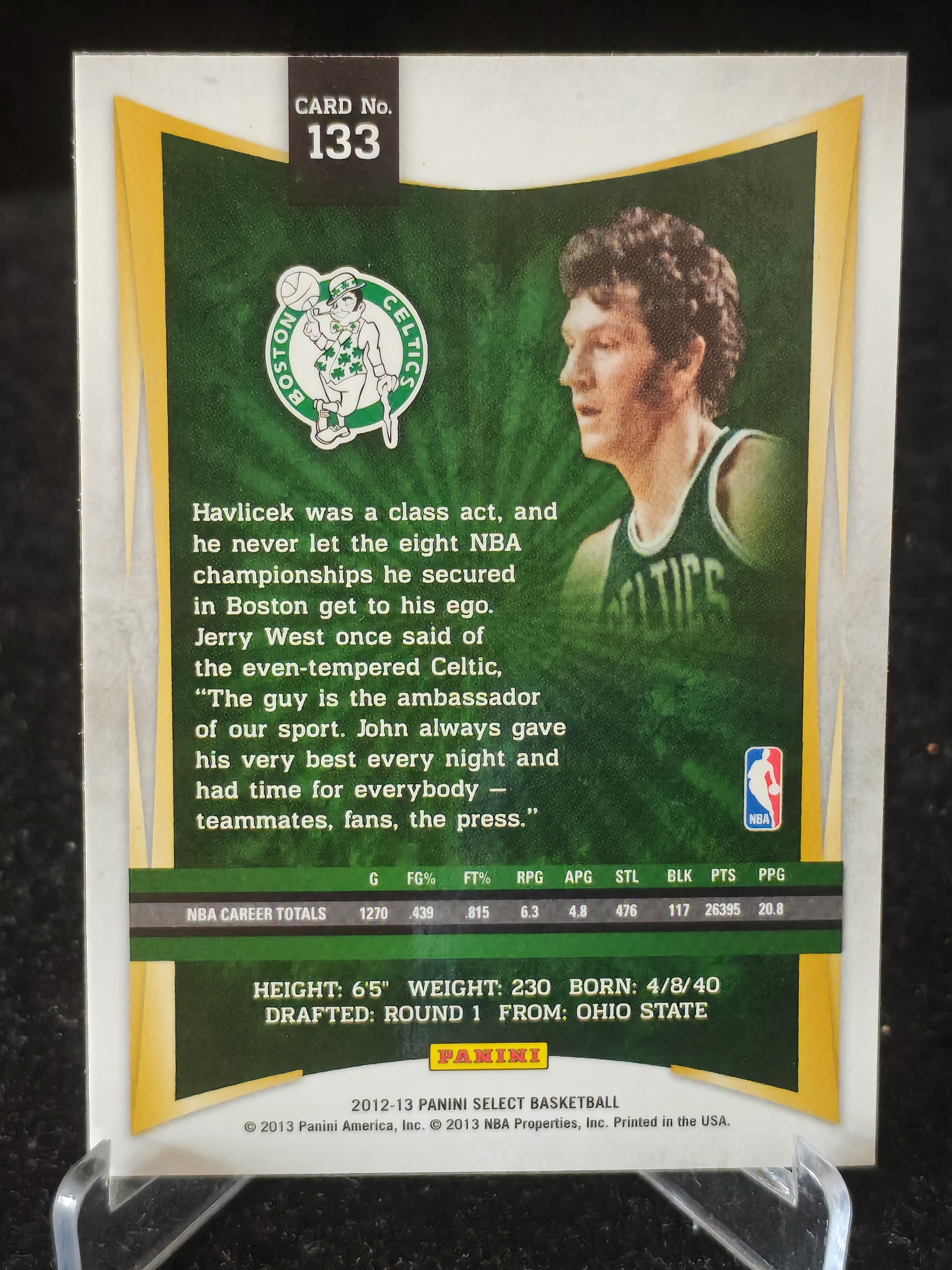 2012-13 Panini Select John Havlicek 神偷 约翰 哈弗利切克 手枪 凯尔特人传奇 元年Select 卡品如图
