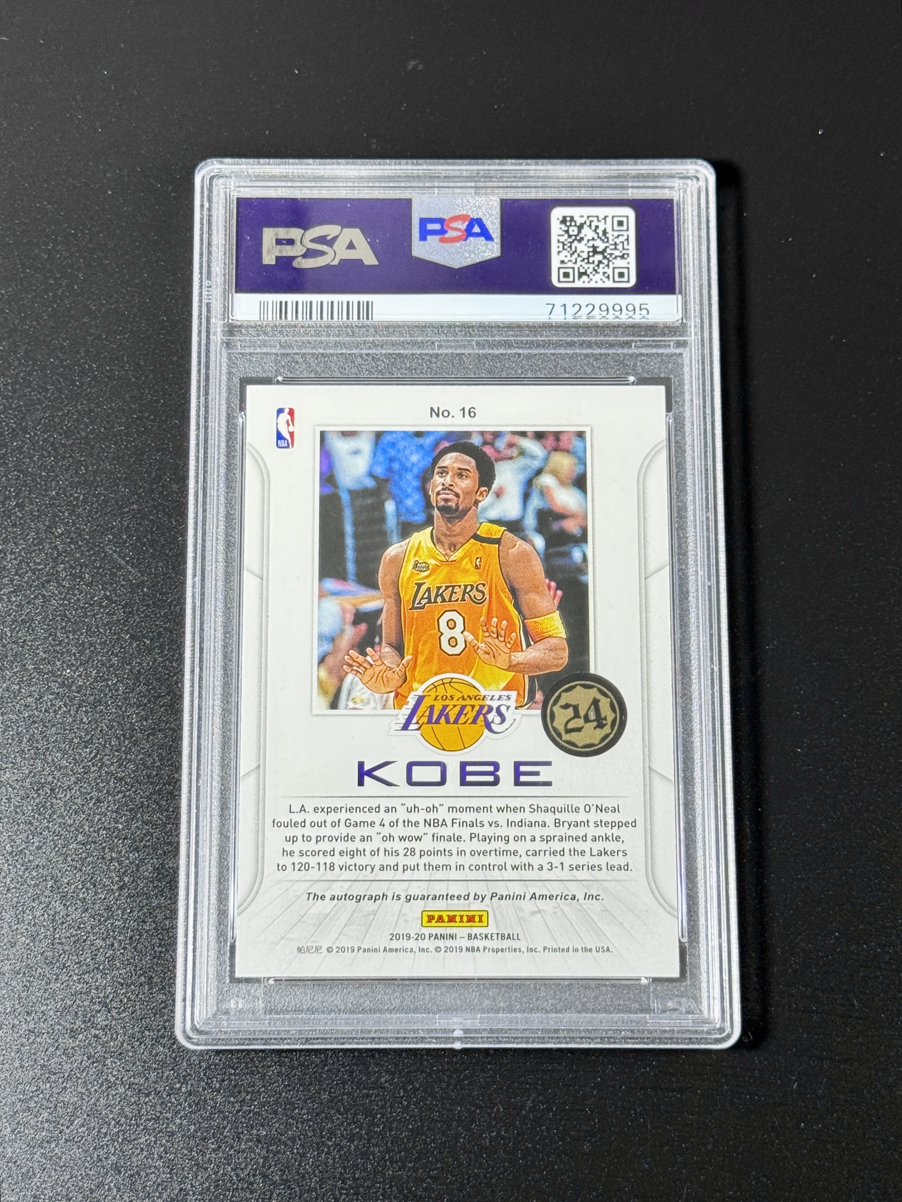 【喷子拍卖】2019-20 panini contenders Kobe Bryant 球票系列 洛杉矶湖人 科比 布莱恩特 签字 生涯经典时刻 卡签 超级sp 插放版 ssp 总决赛带队加时取胜 PSA双10分 完美品相 POP1 MLi