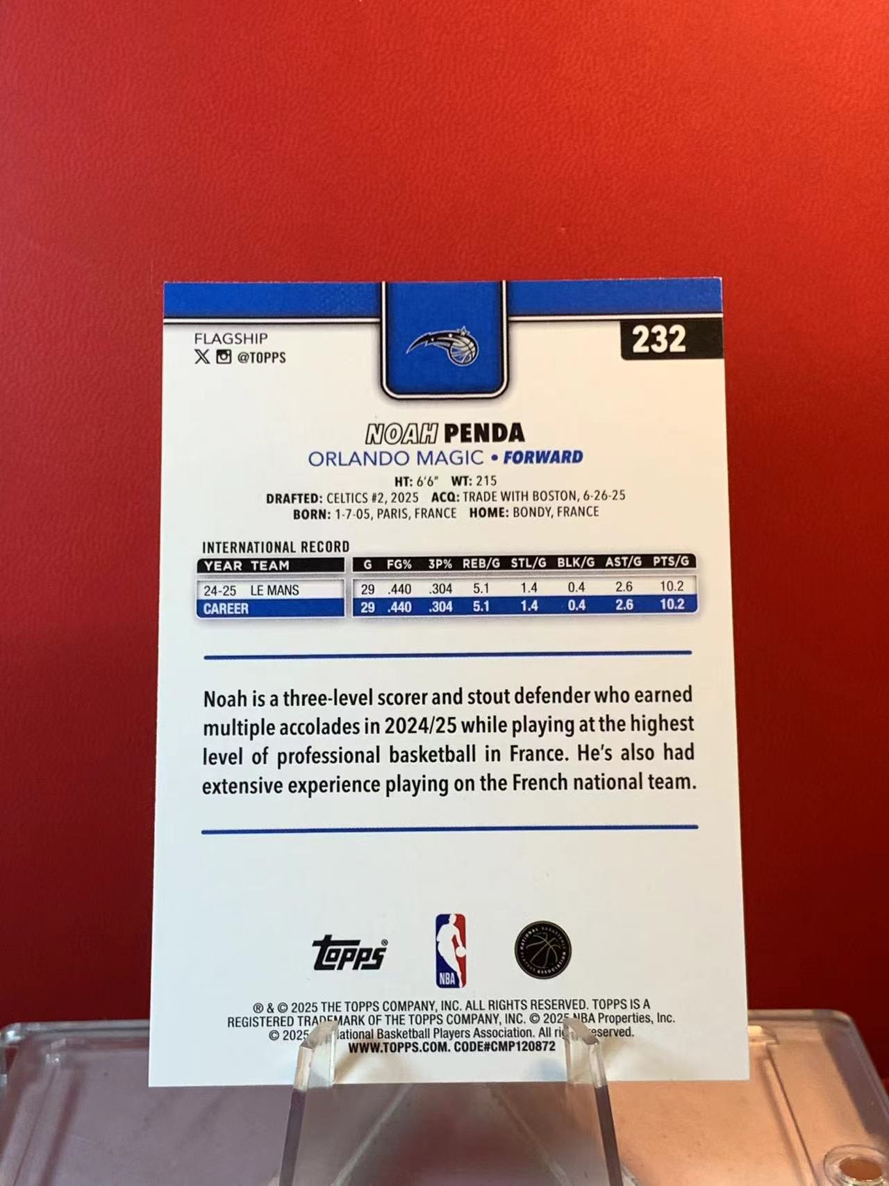 (詹叔代拍) 2025 topps flagship noah penda 旗舰 魔术 诺阿 彭达 RC 新秀 铜平行 /2025编 顺丰寄付 泰山