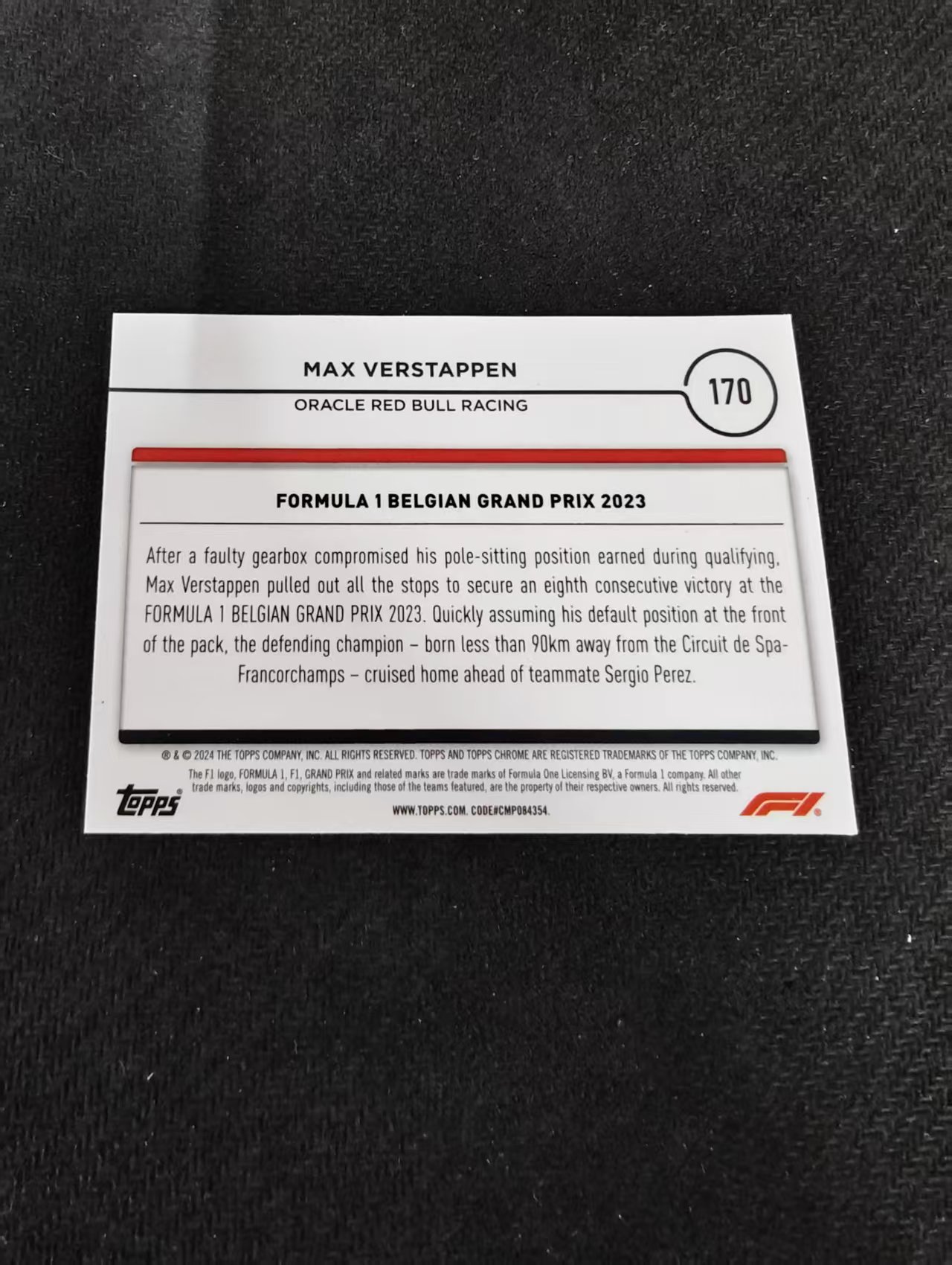 2024 Topps Chrome F1 Max Verstappen 维斯塔潘 红牛 划痕 边角瑕疵 #170