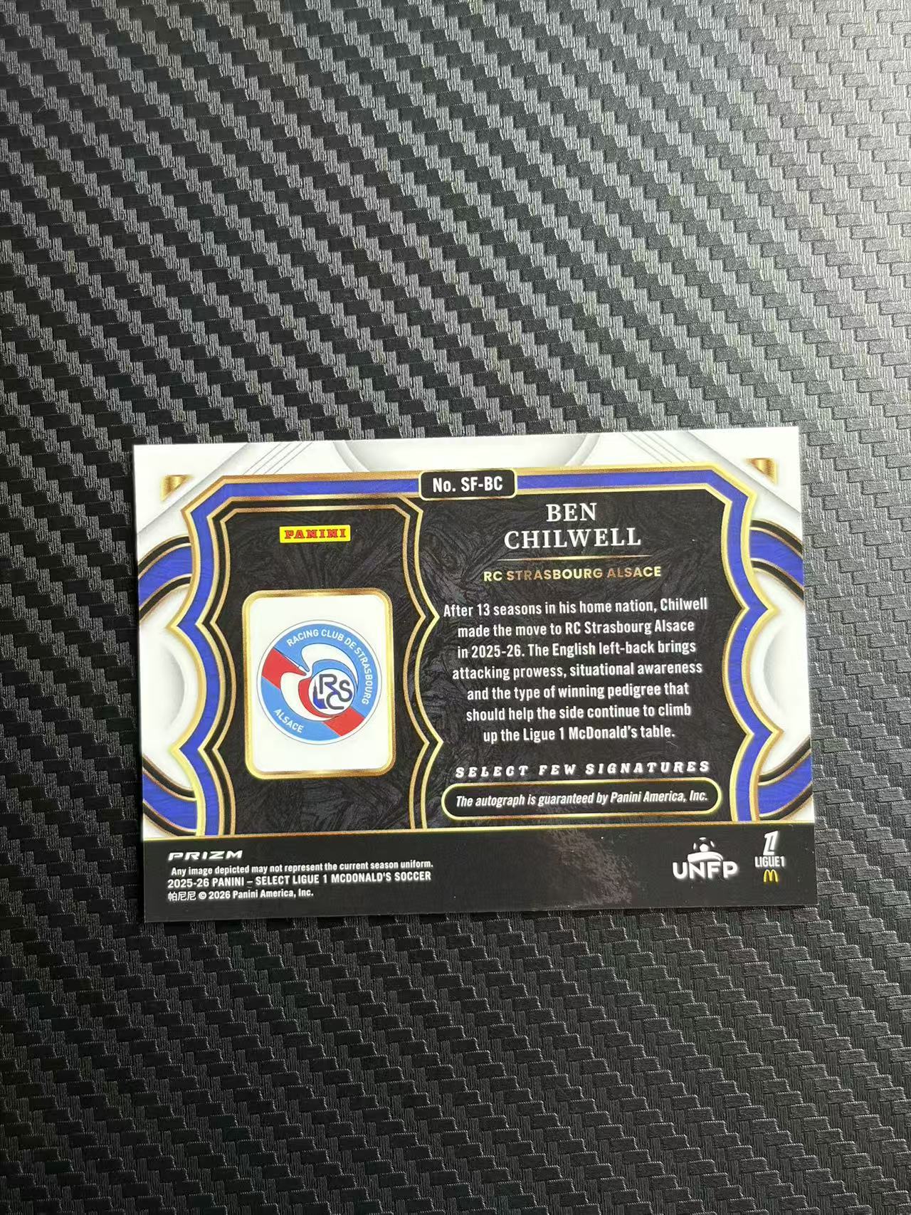 2025-26 Panini Select Ben Chilwell 法甲SE 斯特拉斯堡 英格兰 本 奇尔韦尔 签字 银折 卡品如图 拍前看描述 只合并当天 不累计