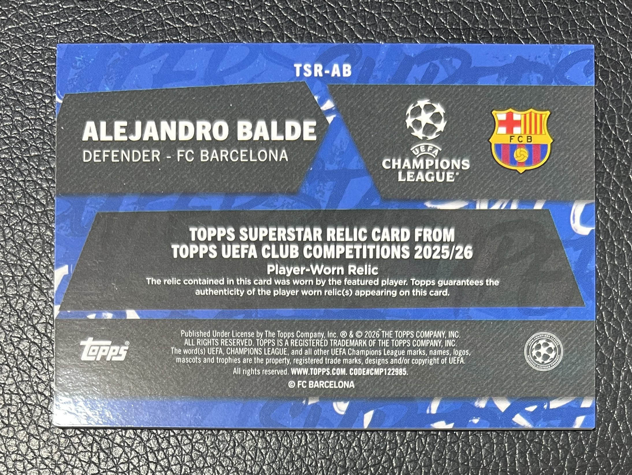 2026 Topps Topps Alejandro Balde UCC 巴萨 巴塞罗那 西班牙 巴尔德 25编 小窗物料 亲穿球衣切割 橙折 卡品如图