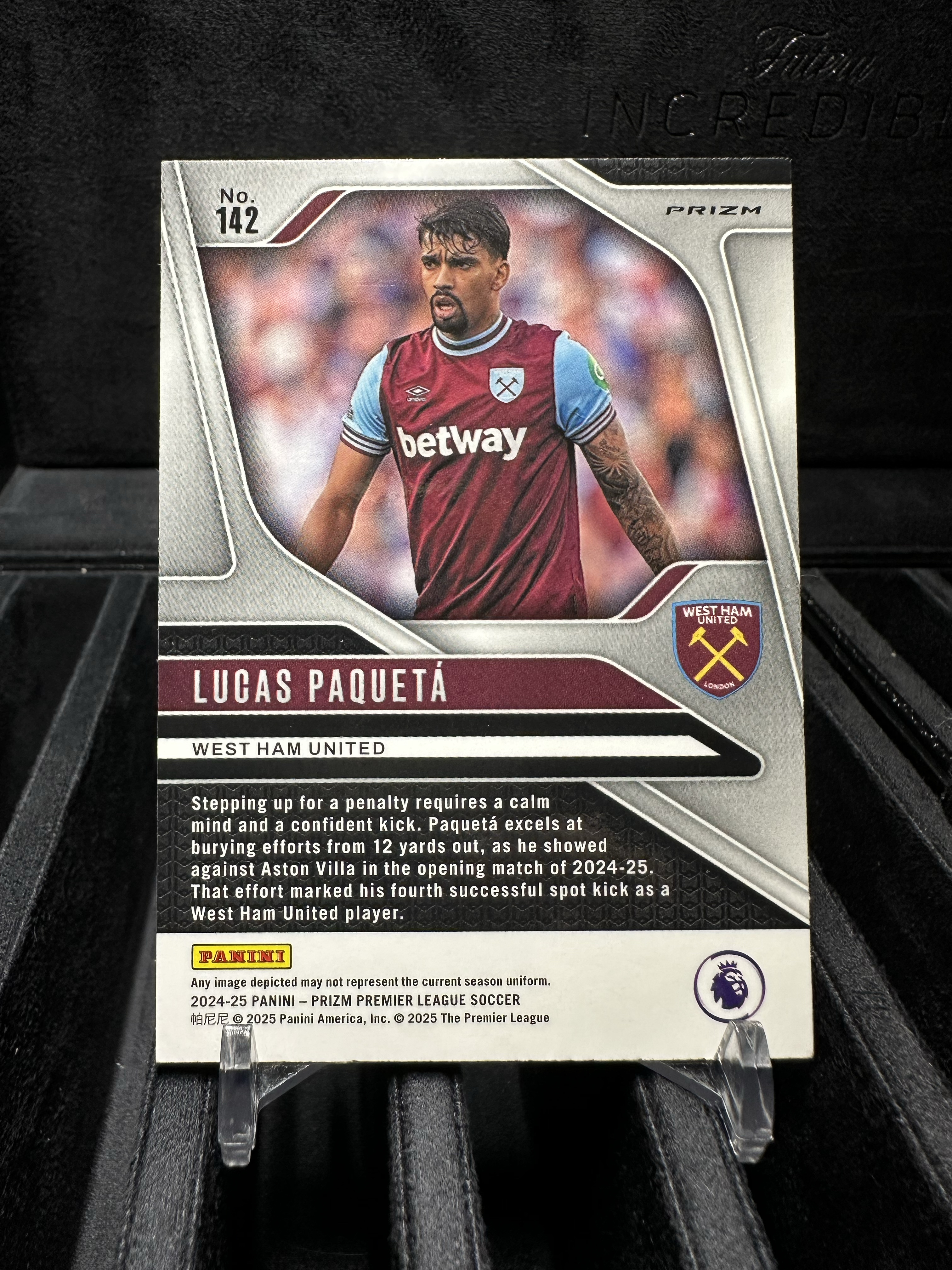 2025 Panini Prizm Lucas Paquetá 帕奎塔 虎皮折 大比例动物折 猝死独占圈圈折 英超铁锤帮西汉姆联主力核心 末年pz收藏价值高 折射天花板卡品如图 巴西内马尔队友收藏