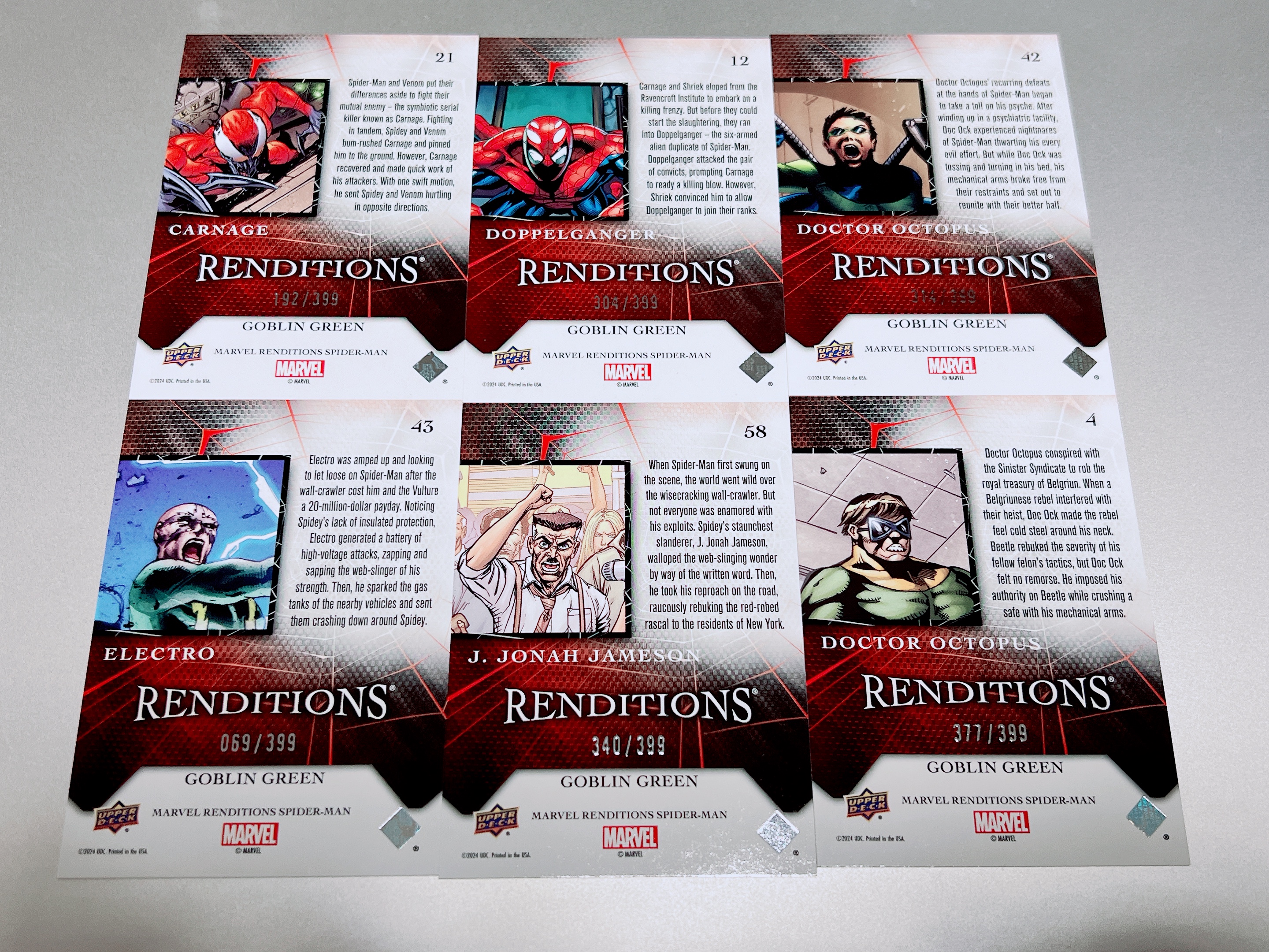 2024 Upper Deck Marvel (MCU) renditions 漫威 蜘蛛侠 演绎 屠杀 分身 电光人 章鱼博士 詹姆士 /399 6张打包 品相如图 #10