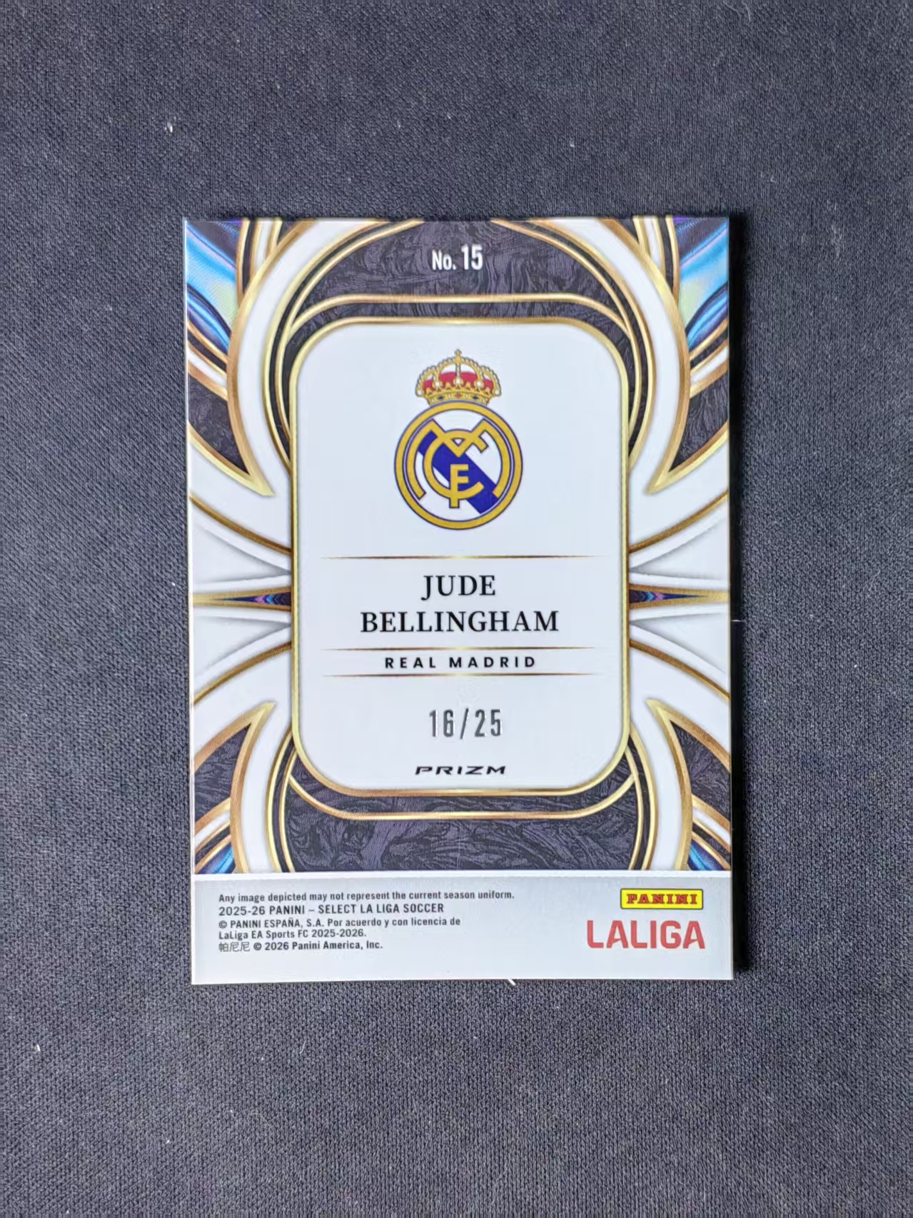 2025-26 Panini Select Jude Bellingham 【林林拍卖拜仁】西甲select系列 皇家马德里 皇马 贝林厄姆 16/25编 粉折 Equalizers特卡