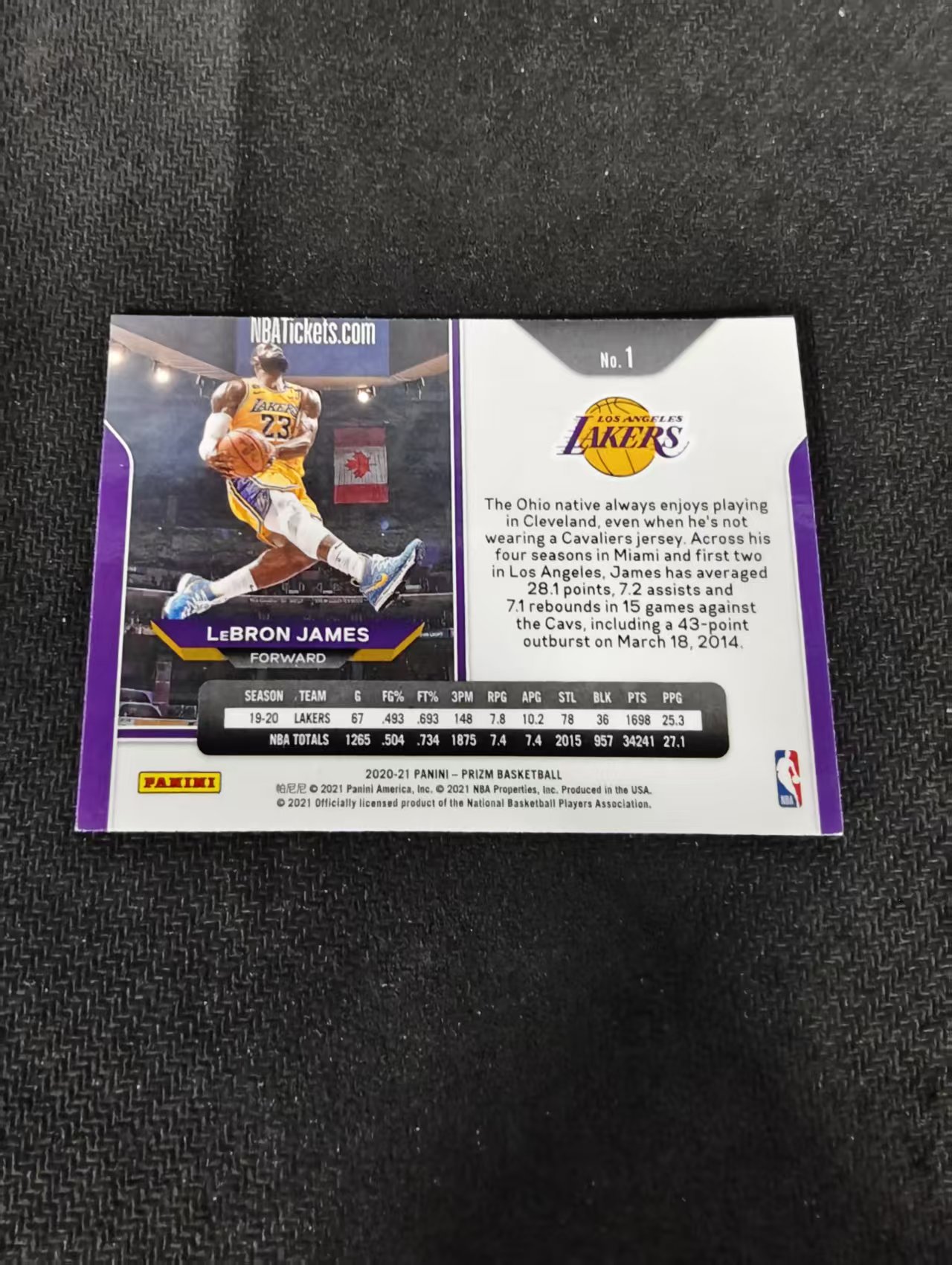 2020-21 Panini Prizm LeBron James 勒布朗 詹姆斯 湖人 剪刀脚 瑕疵如图