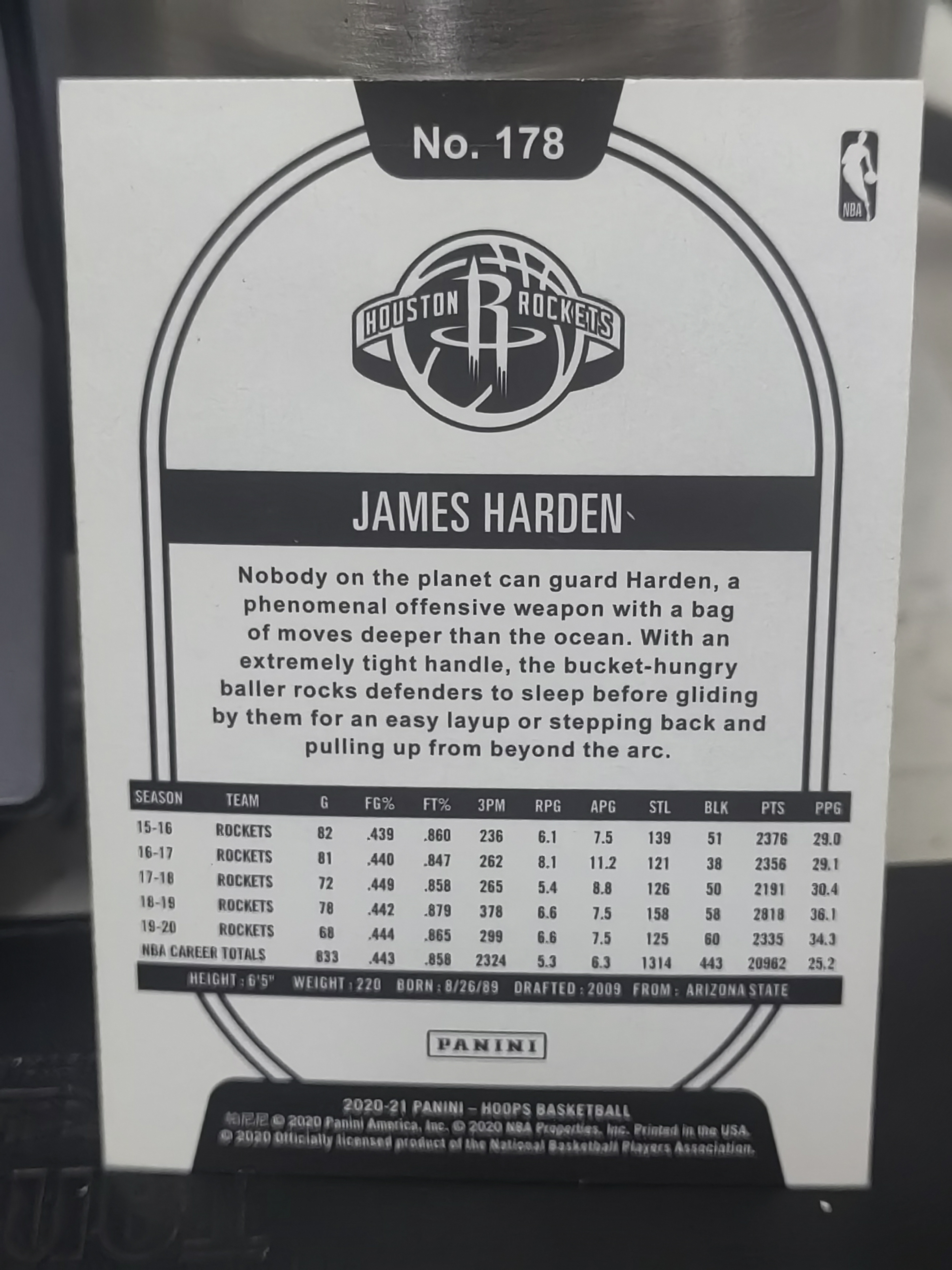 2020-21 Panini Hoops James Harden Hoops 詹姆斯 哈登 火箭 篮 白边白角 不保卡品 卡品如图