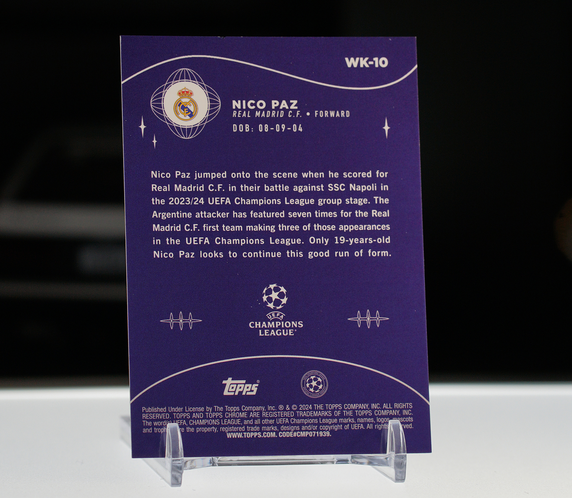 2023-24 Topps Chrome Nico Paz RC TC 欧冠 蓝宝石 皇马 皇家马德里 尼科 帕斯 帕兹 新秀 36 / 75编 黄冰折 Wonderkids