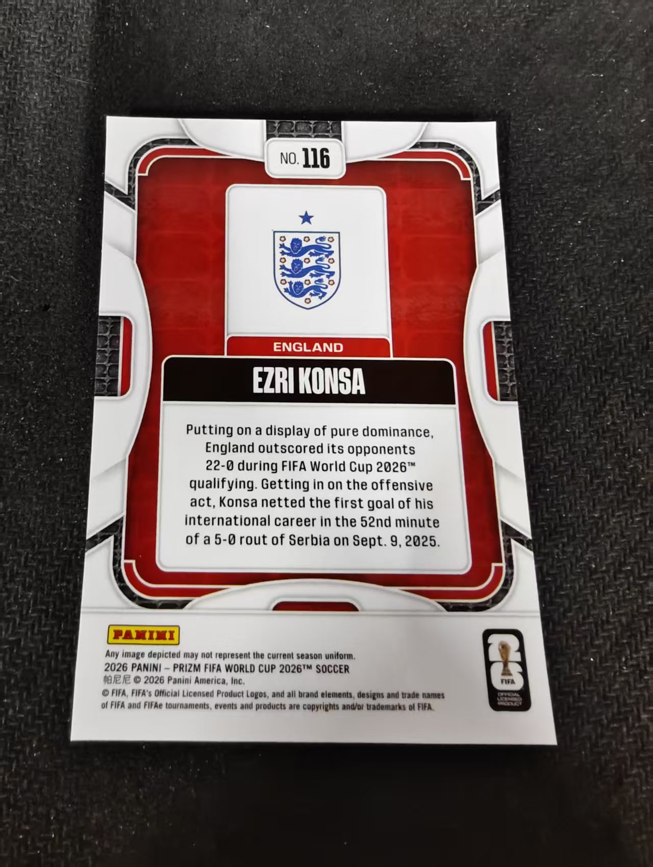 2026 Panini World Cup Prizm Ezri Konsa 世界杯PZ 英格兰 埃兹里 孔萨 PZ世界杯 划痕 边角瑕疵#116