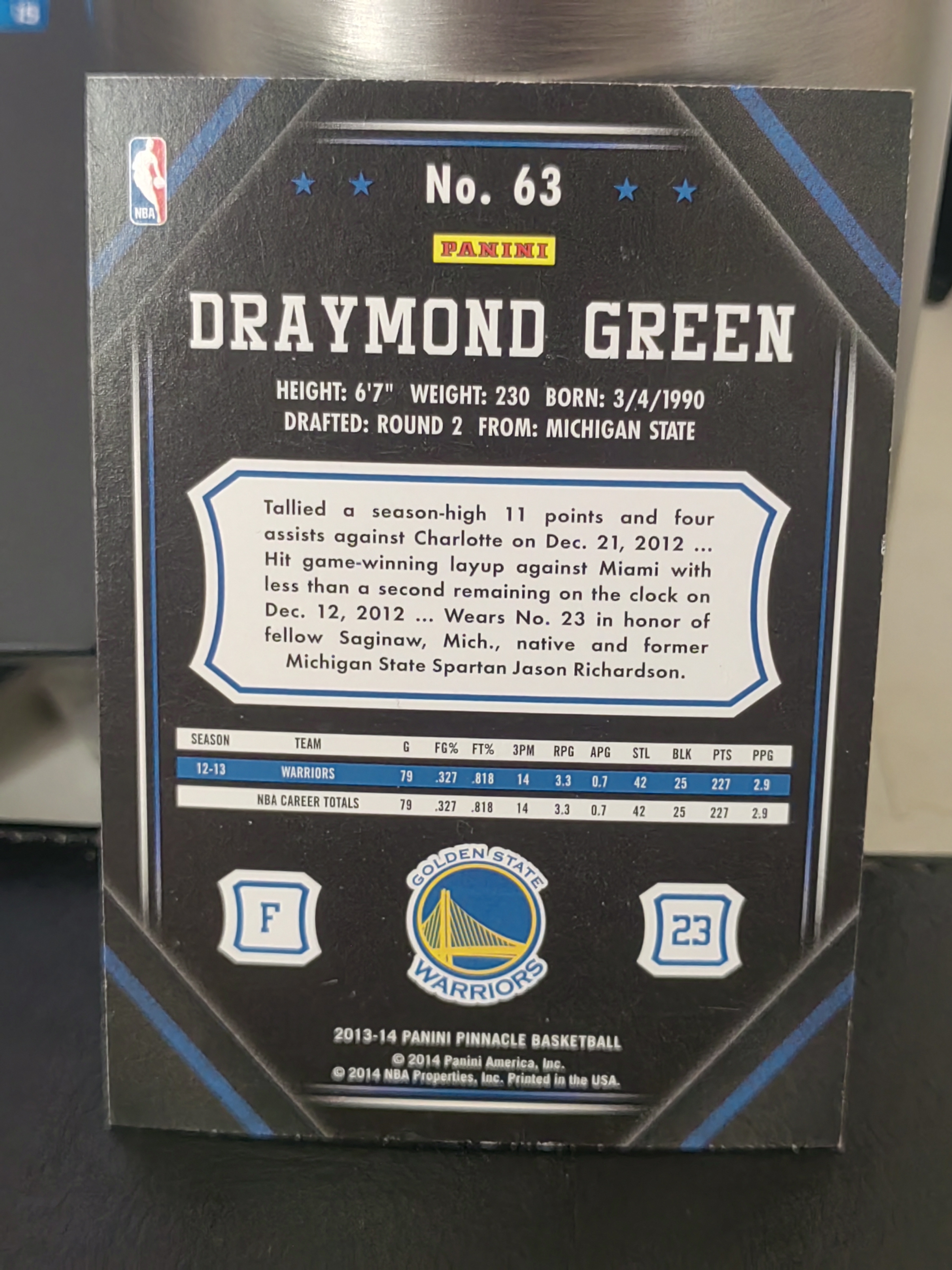 2013-14 Panini Pinnacle Draymond Green 巅峰 德雷蒙德格林 勇士 第二张 篮 白边白角 不保卡品 卡品如图