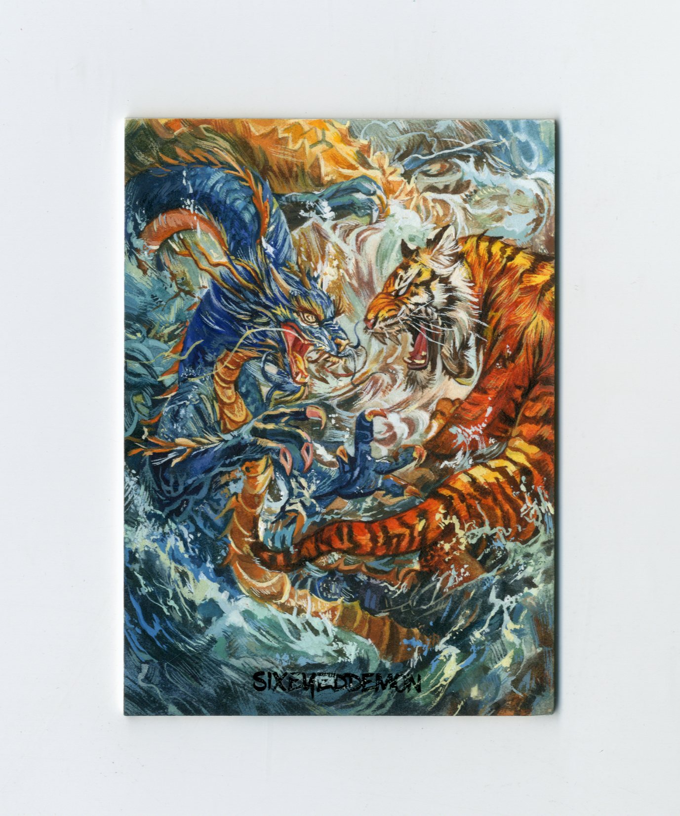 【Jackie杰基拍卖】六目妖工作室 龙虎斗 丙烯 手绘卡 1/1 画师:简一(灯塔)