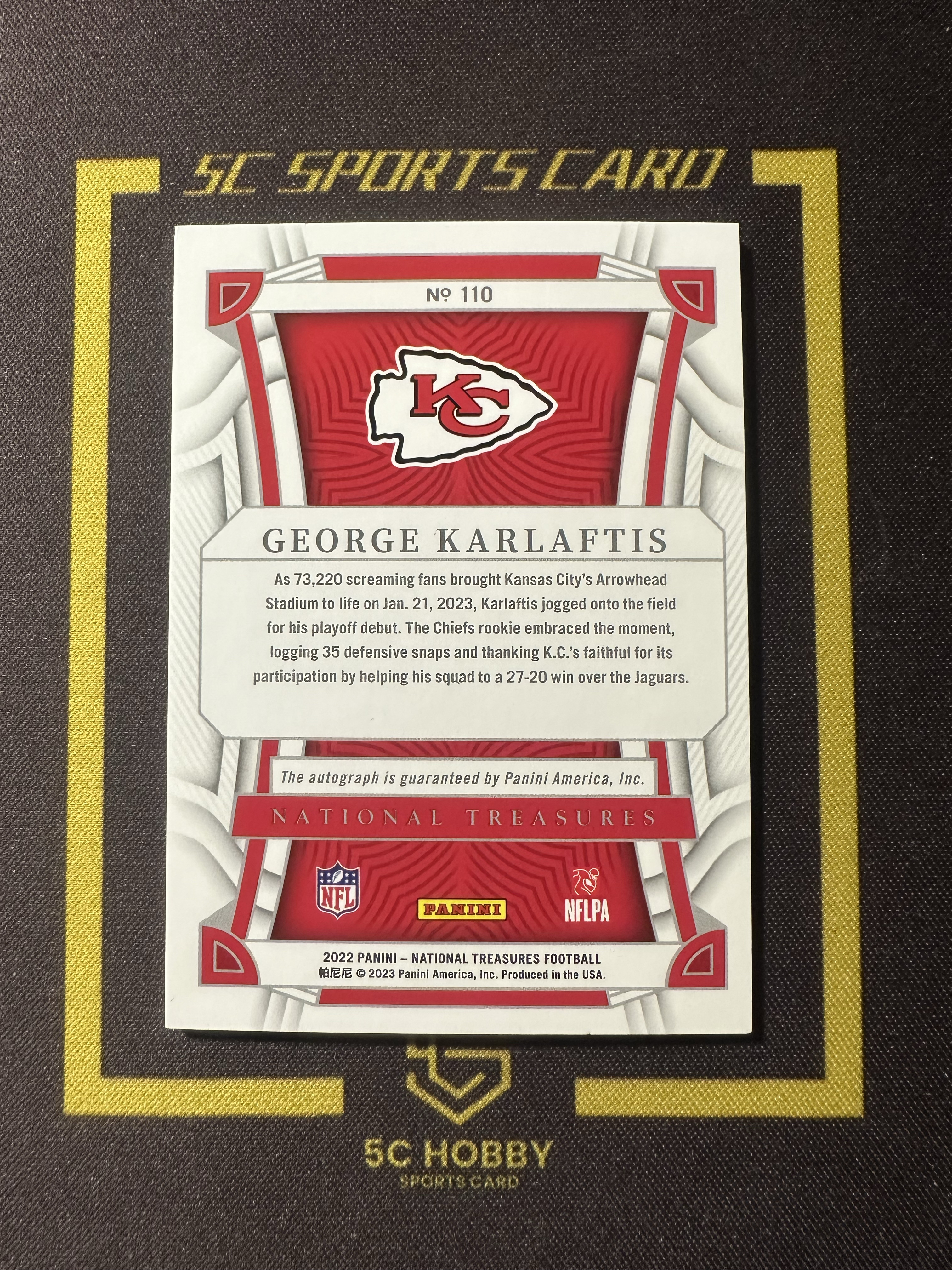 【主演出卡】 2022 panini 国宝 national treasures 橄榄球 酋长 George Karlaftis 新秀 49编 卡品如图 凑套必备