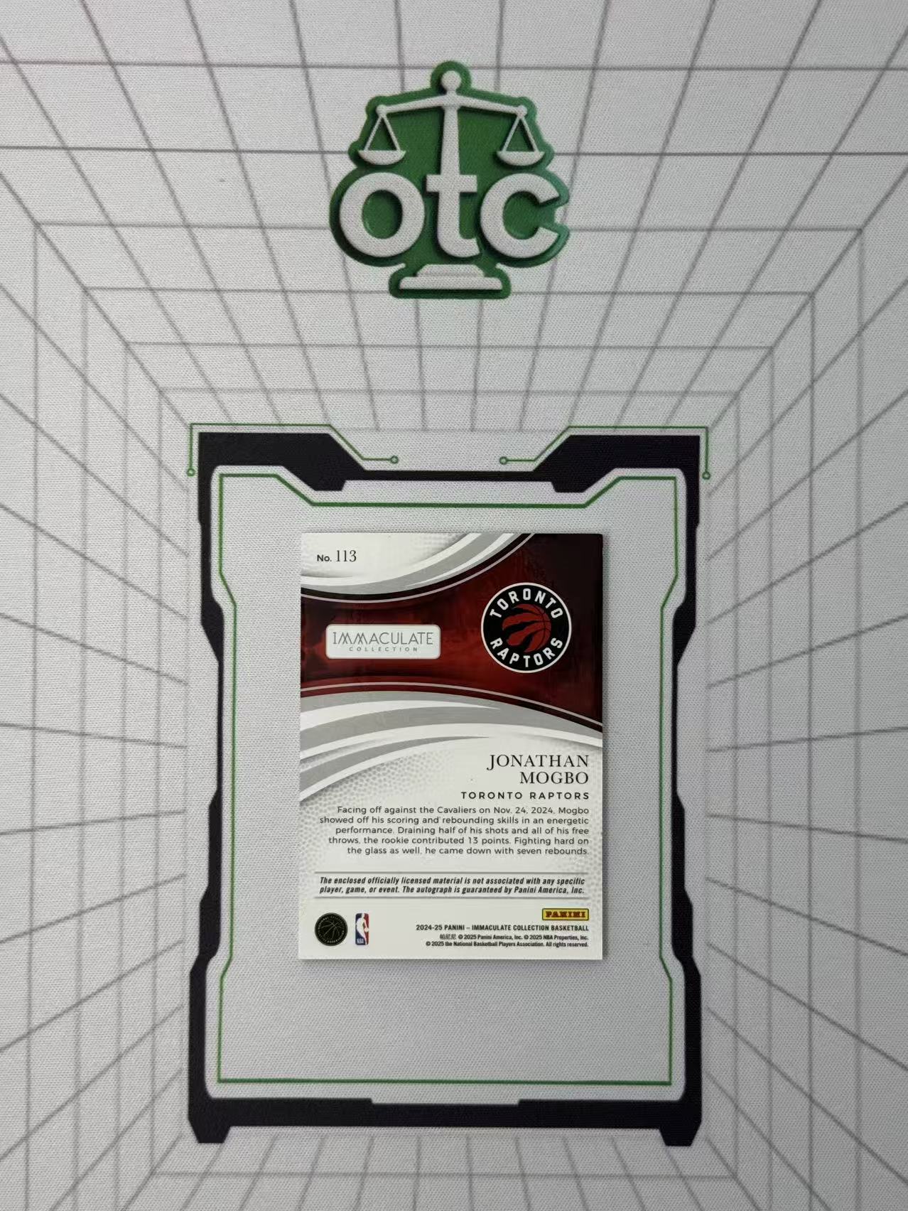 2024-25 Panini Immaculate Jonathan Mogbo 【盎司收藏】乔纳森 莫格博 49编 新秀 RPA 蓝平行 暴力切割 三色 猛龙 卡签 签字 球衣 物料 JJ21