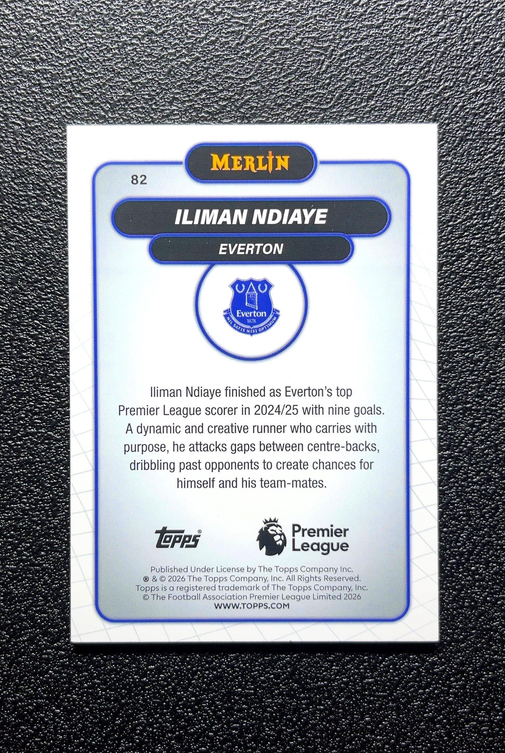 【小白1%代卖】2026 Topps Merlin Iliman Ndiaye 伊利曼·恩迪亚耶 银变形虫折 折射 卡品如图 高价值 #82 Everton 埃弗顿 0802