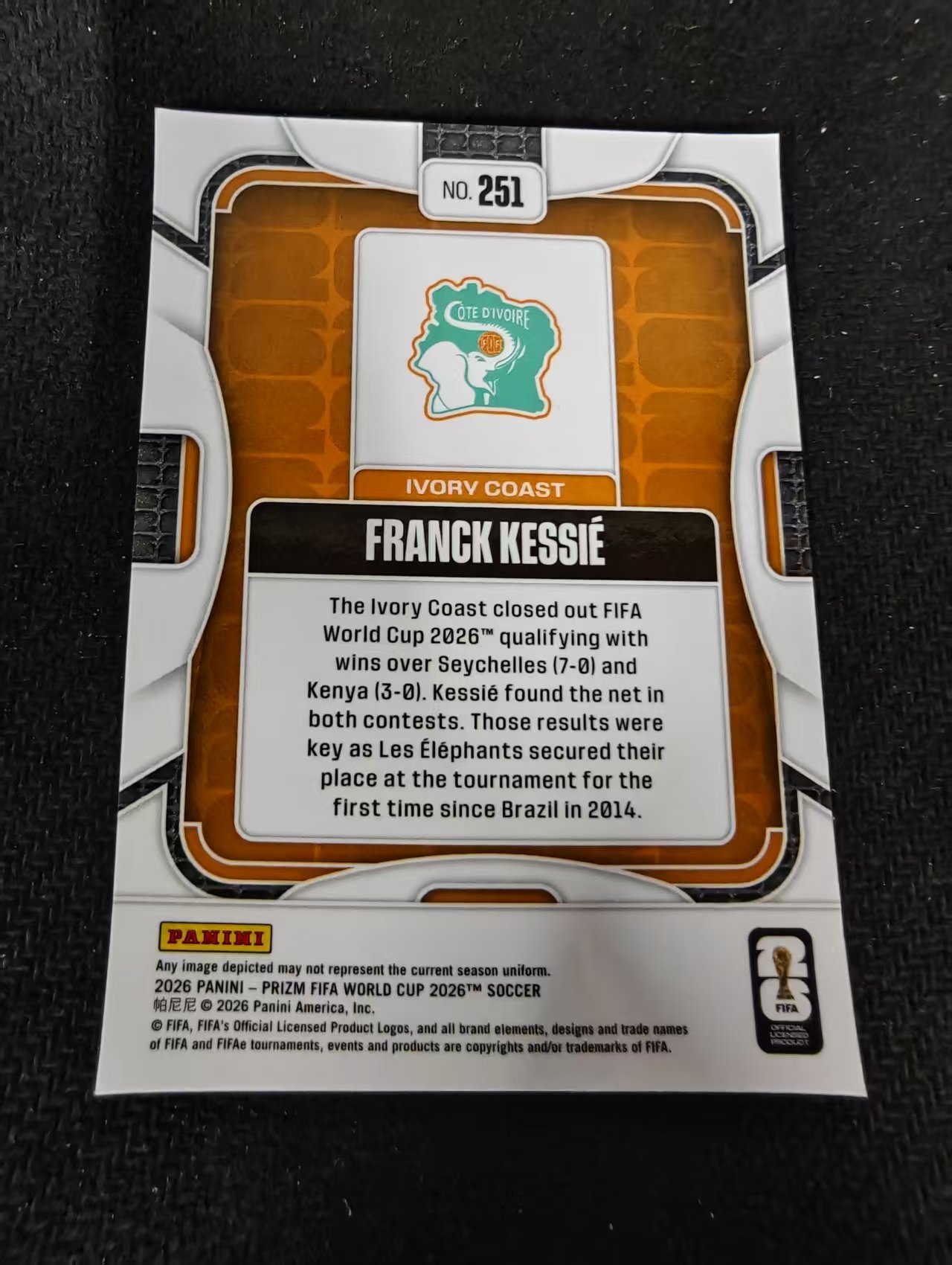 2026 Panini World Cup Prizm Franck Kessié 弗兰克·凯西 科特迪瓦 PZ世界杯 划痕 边角瑕疵#251
