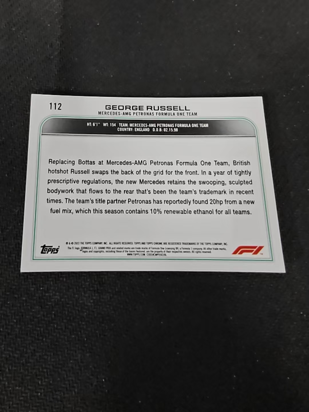 2022 Topps Chrome F1 George Russell 乔治 拉塞尔 梅奔 划痕 边角瑕疵#112