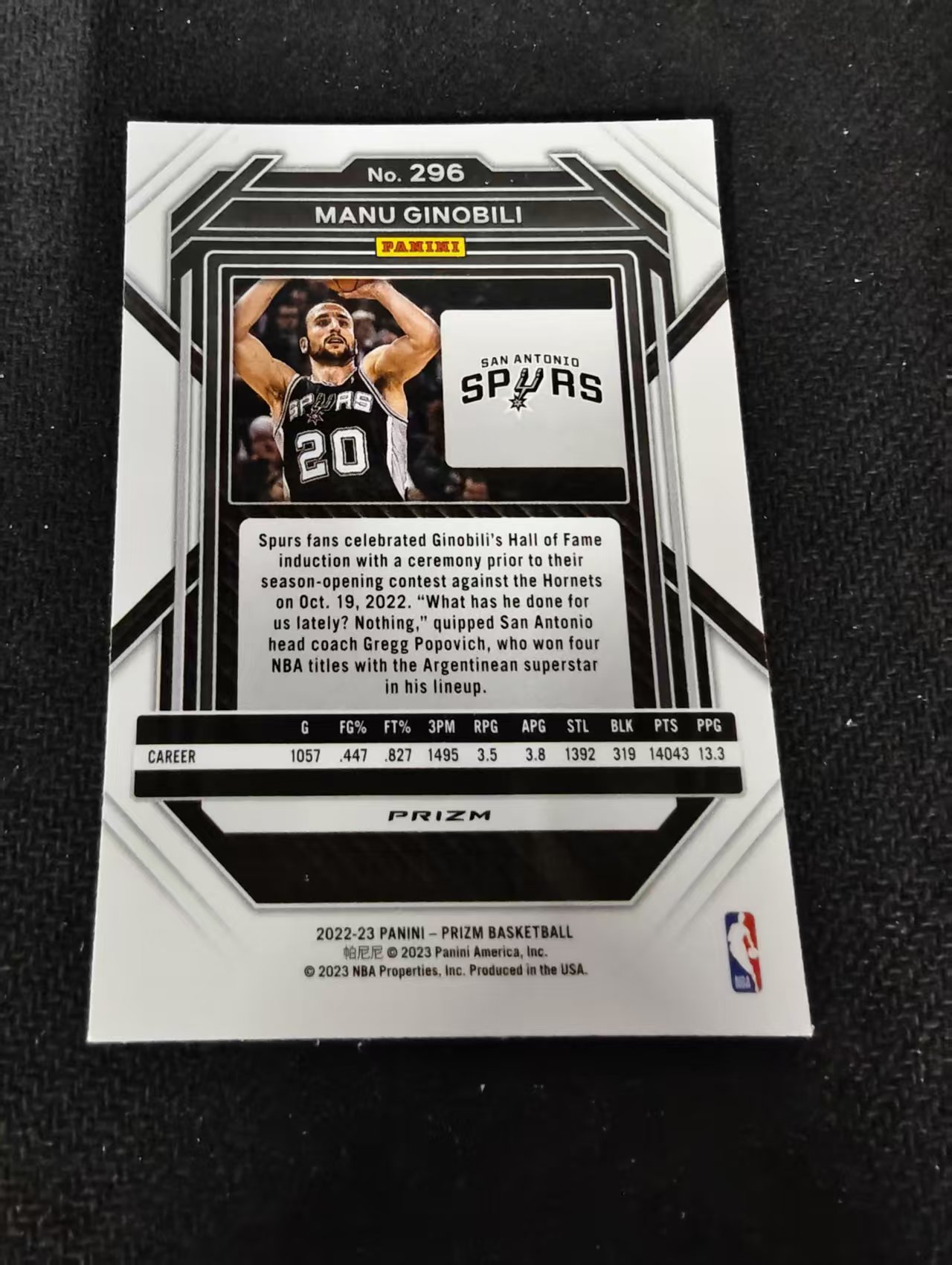 2022-23 Panini Prizm Manu Ginobili 马努 吉诺比利 马刺 银折 PZ 划痕 边角瑕疵 #296