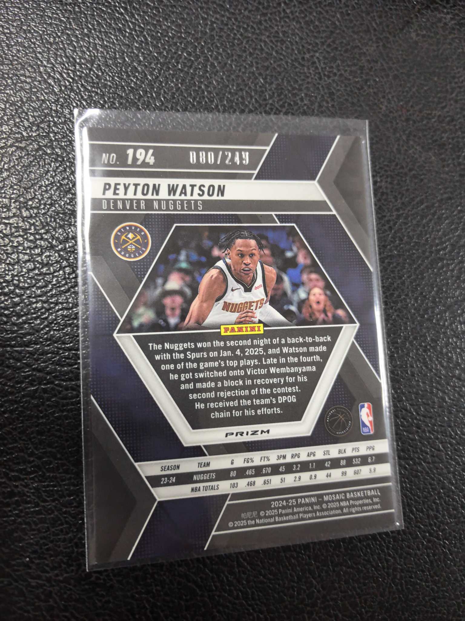2024-25 掘金 沃特森 249编 马赛克 紫折 12-3