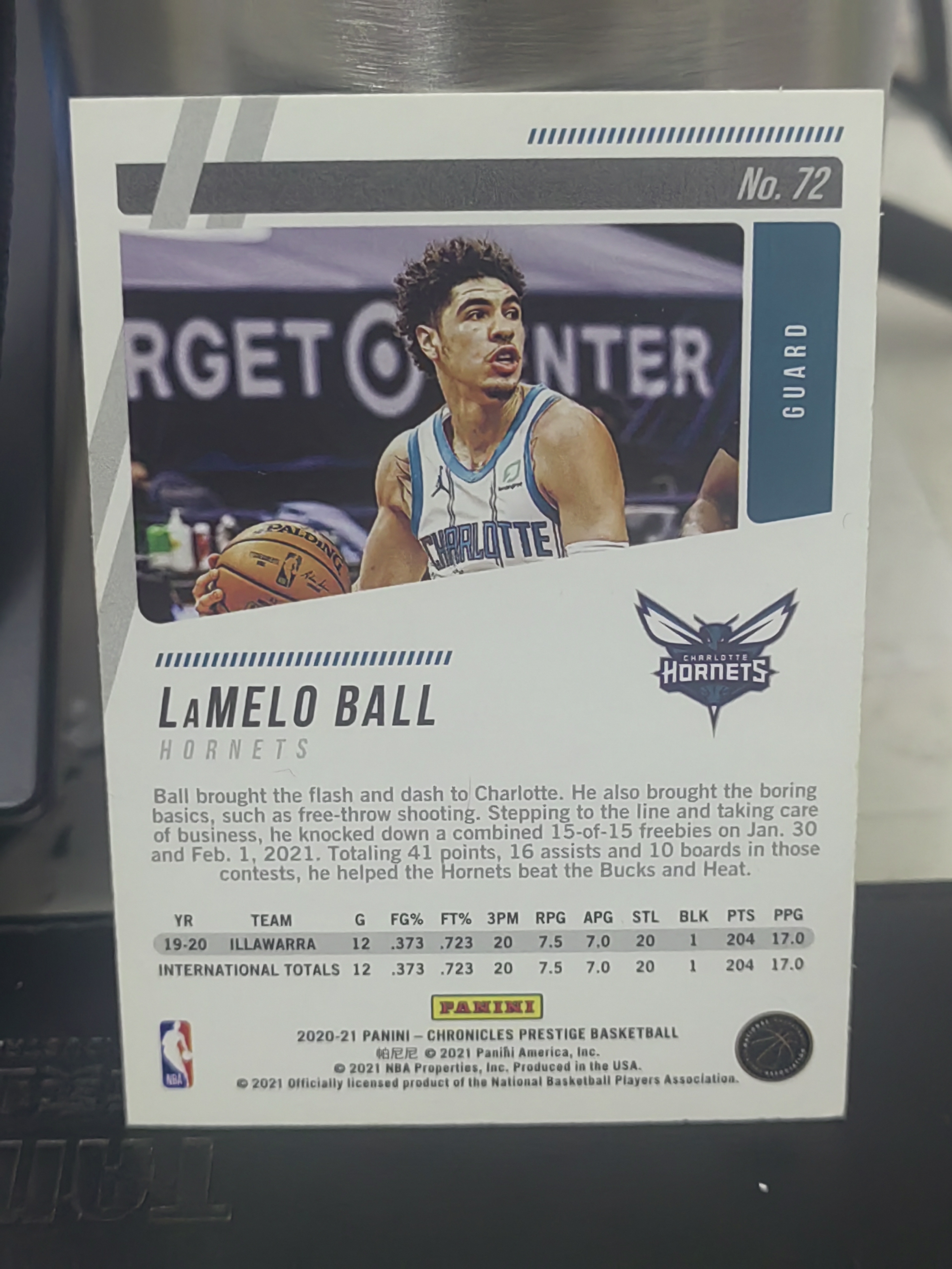 2020-21 Panini Chronicles LaMelo Ball RC 编年史 新秀 拉梅洛 鲍尔 三球 黄蜂 篮 白边白角 不保卡品 卡品如图