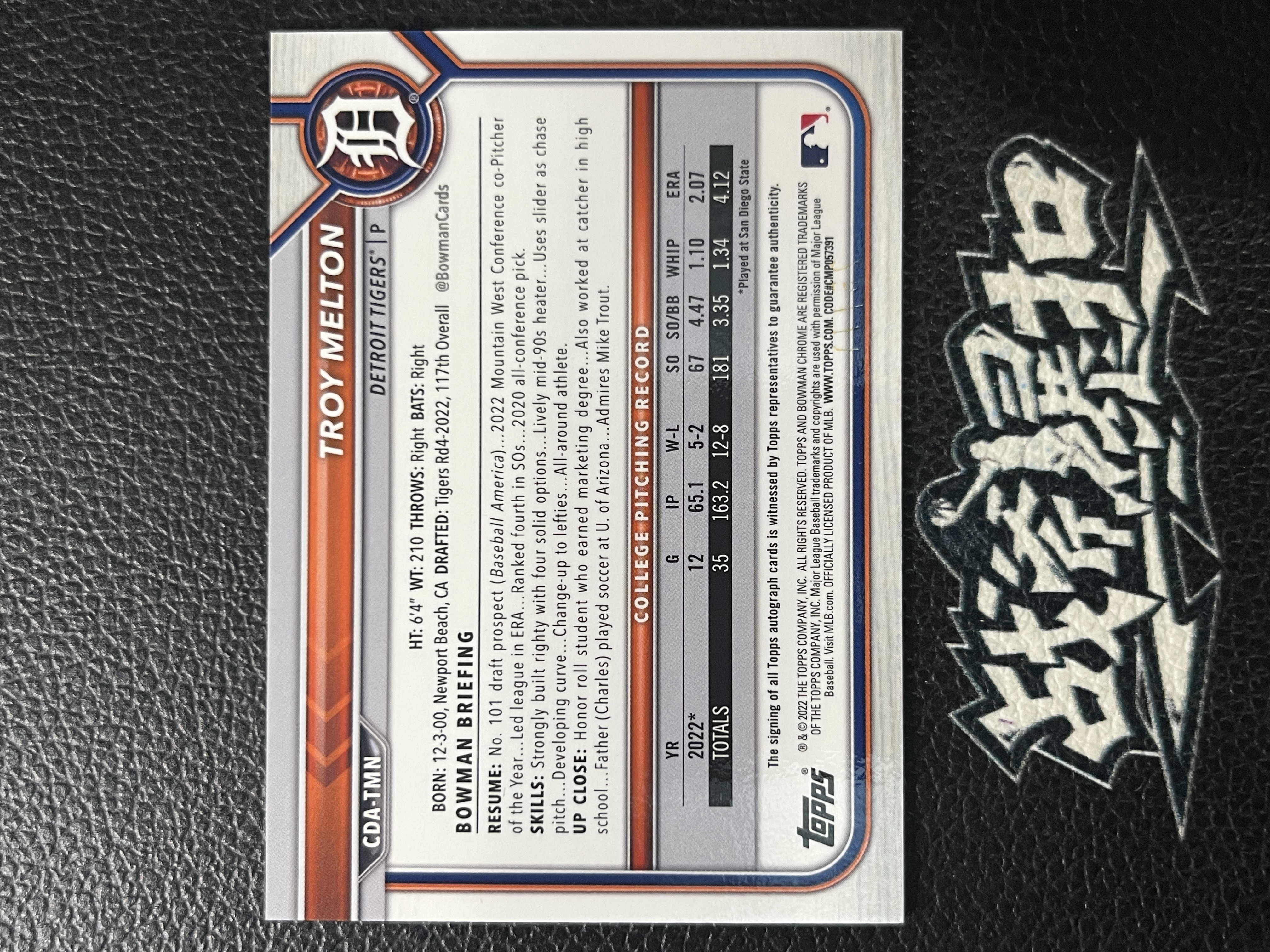 【战斧代卖】2022 Topps Bowman Chrome 棒球 Troy Melton 特洛伊 梅尔顿 签字 卡签 25/71编 碎点折 1st首秀 底特律老虎 折射 收藏必备 瑕疵如图|战斧成泽X1