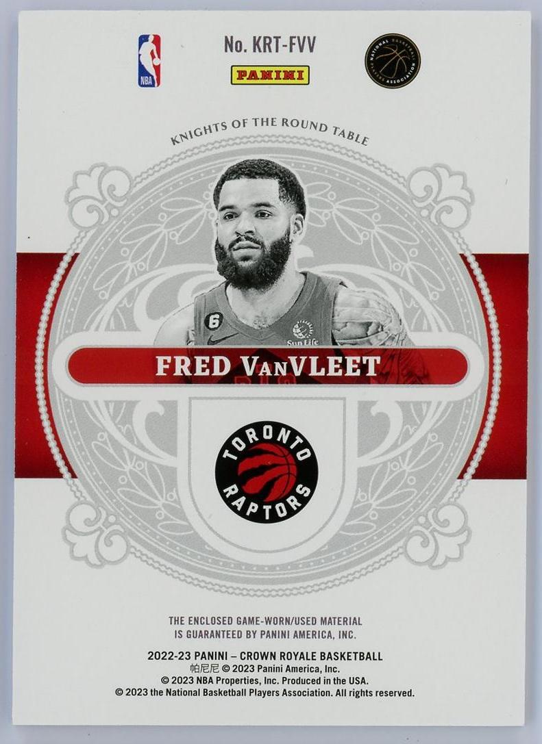 2022-23 Panini Crown Royale Fred VanVleet 弗雷德范弗利特 皇冠 亲穿 球衣 物料 猛龙 范乔丹 卡品如图 0KM4/11.9