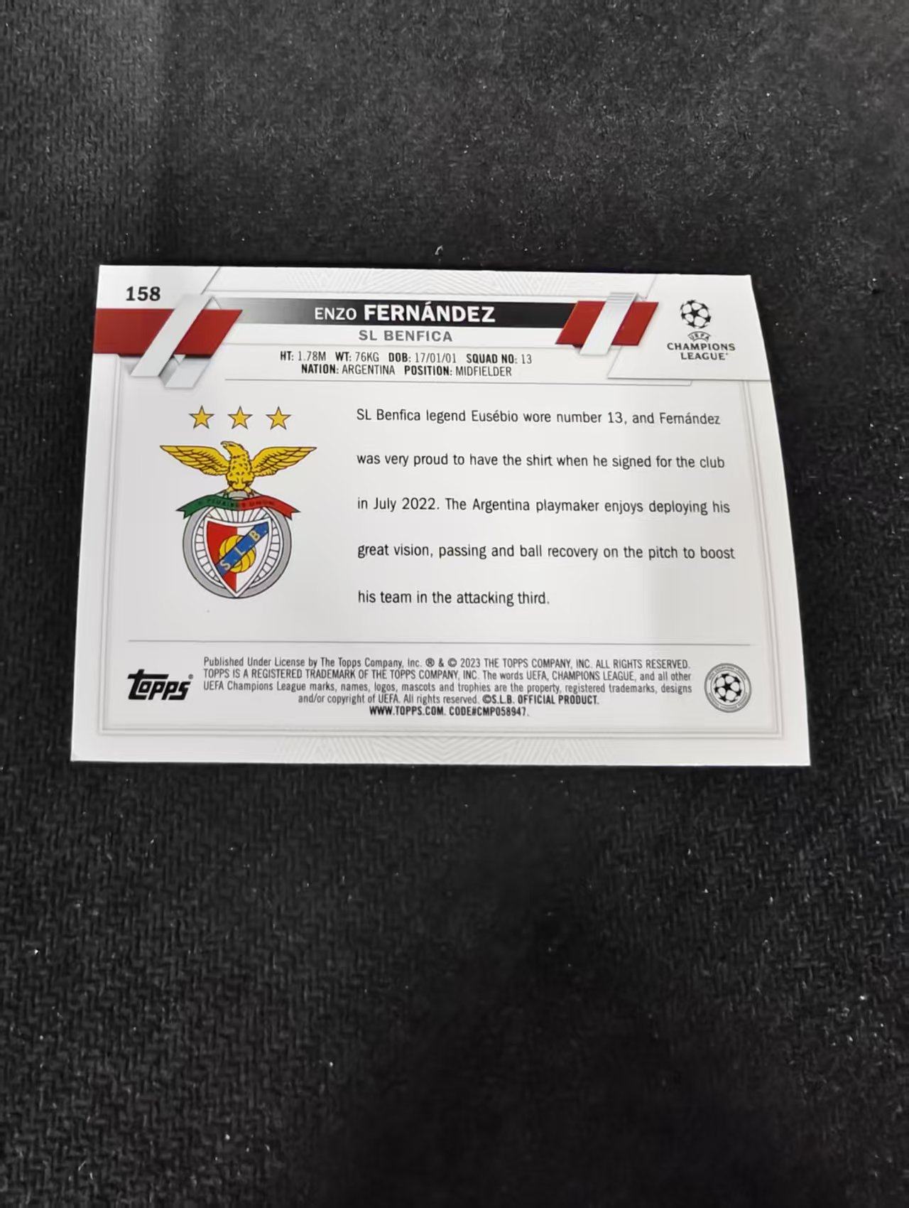 【可合并,不累计】2023 Topps Chrome Enzo Fernandez RC 恩佐 费尔南德斯 新秀 碧玉折 欧冠 划痕 边角瑕疵 #158