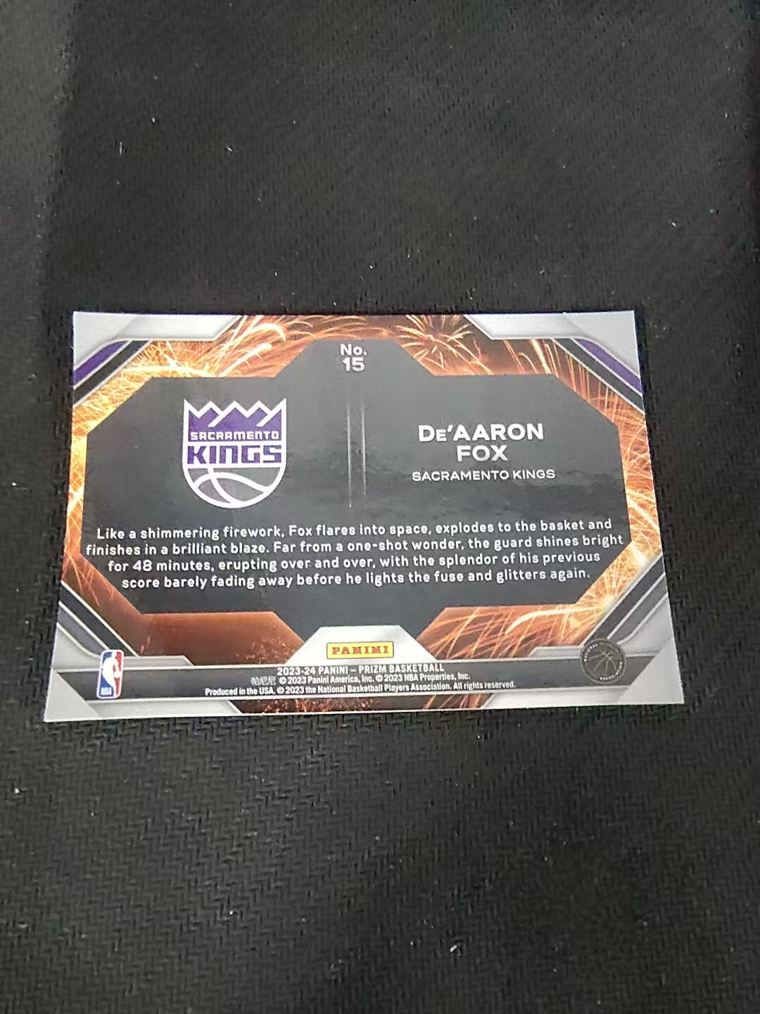 【可合并,不累计】2023-24 Panini Prizm De'Aaron Fox 达龙 福克斯 国王 烟花特卡 PZ 划痕 边角微瑕 介意勿拍 #15