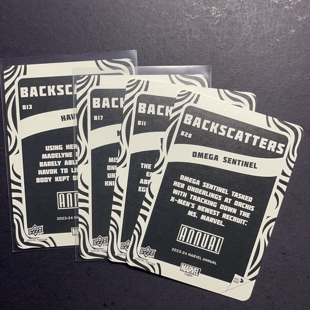 2024 Upper Deck Marvel (MCU) Annual年鉴 冲击波 哨兵机器人 迷雾骑士 白皇后 闪贴贴纸特卡4张打包序号如图2 2023-24 UD 漫威漫画年度盒 漫威年鉴末年系列