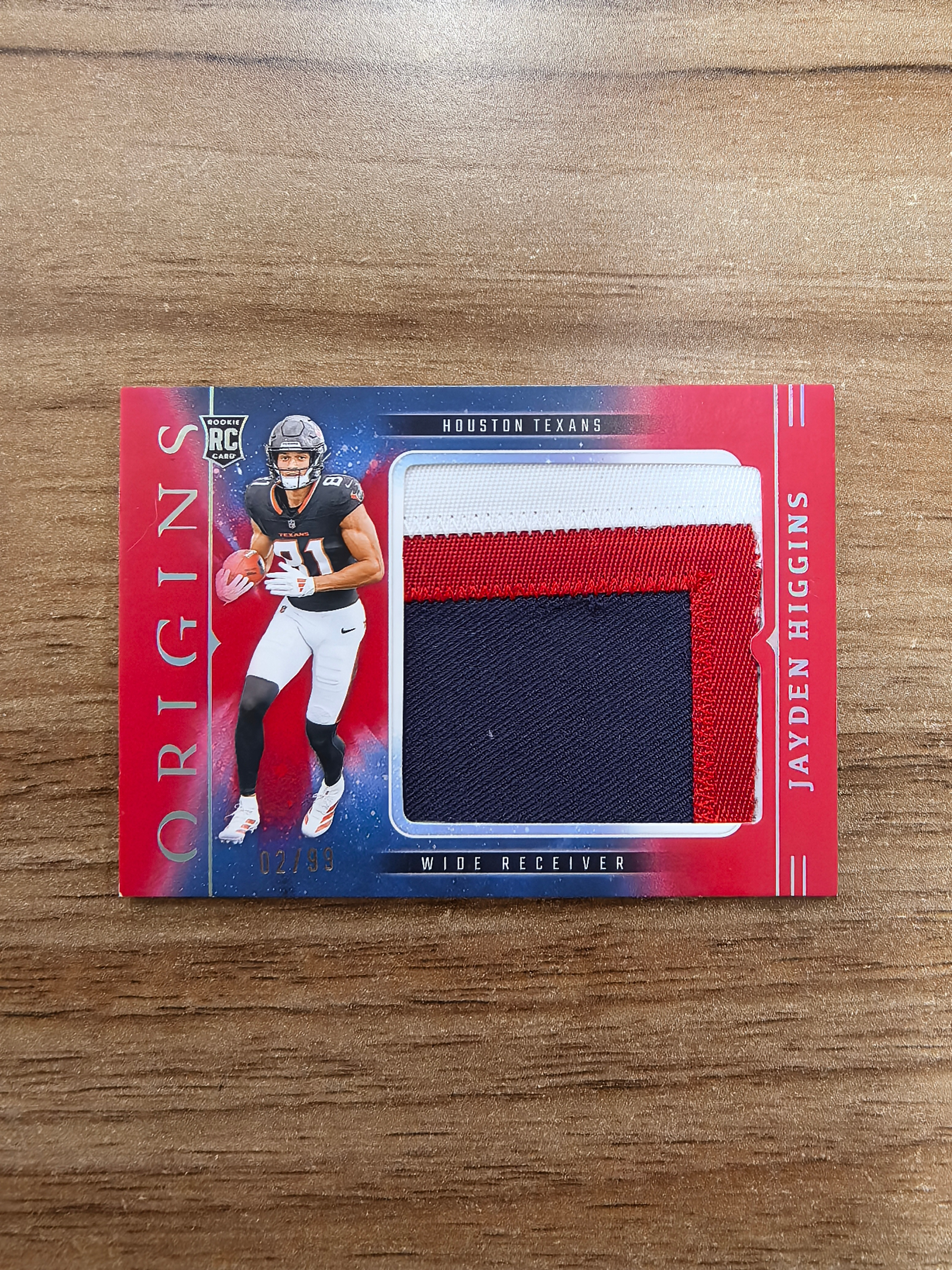 2025 Panini Origins JAYDEN HIGGINS RC 起源 橄榄球 休斯顿德州人队 杰登希金斯 新秀 02/99编 大窗球衣 暴力切割 实卡精美 卡品如图 收藏必入 流浪