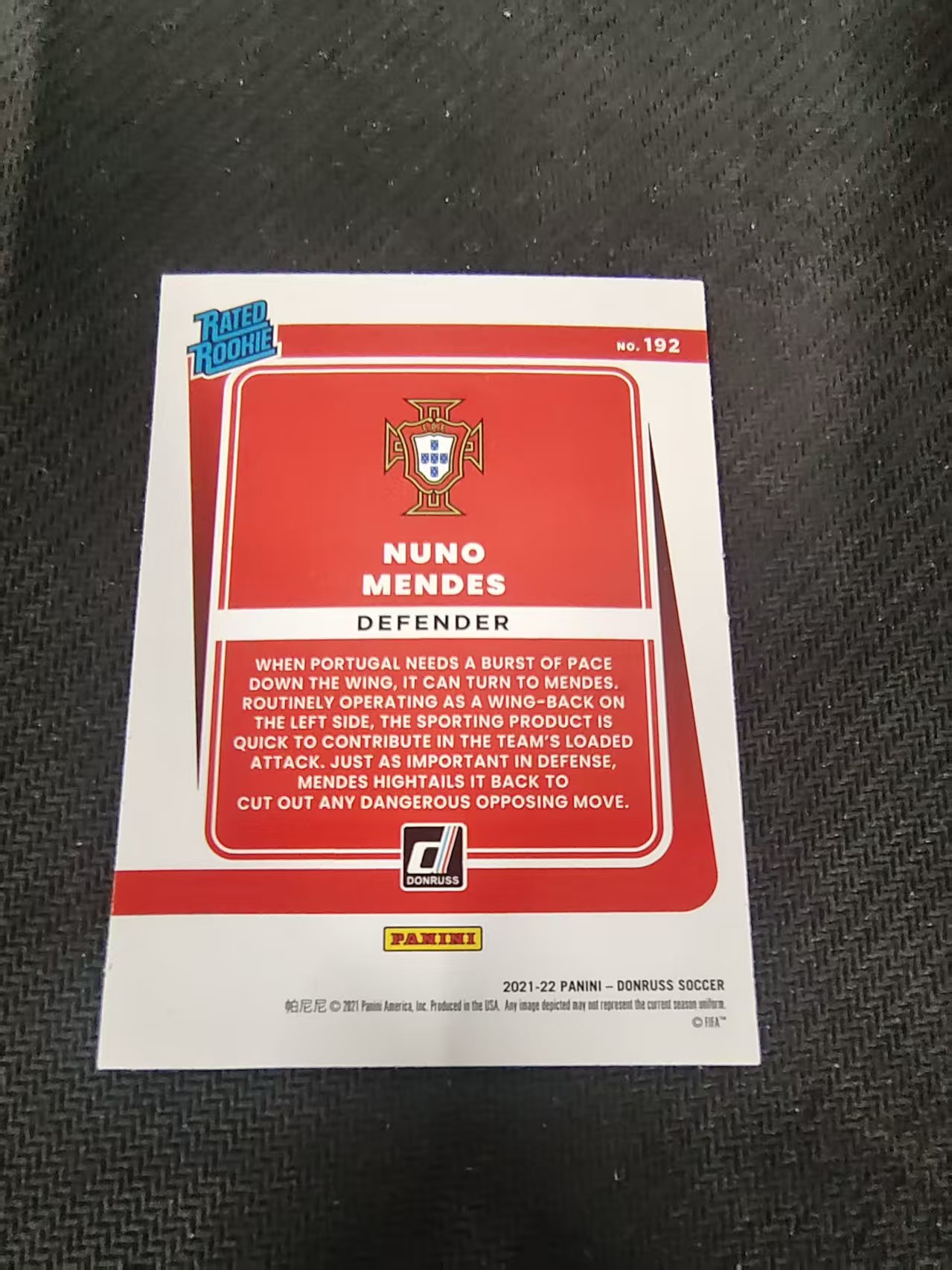 【可合并,不累计】2021-22 Panini Donruss Nuno Mendes RC 努诺门德斯 门德斯 新秀 RC 杜蕾斯 世界杯 边角瑕疵 #192
