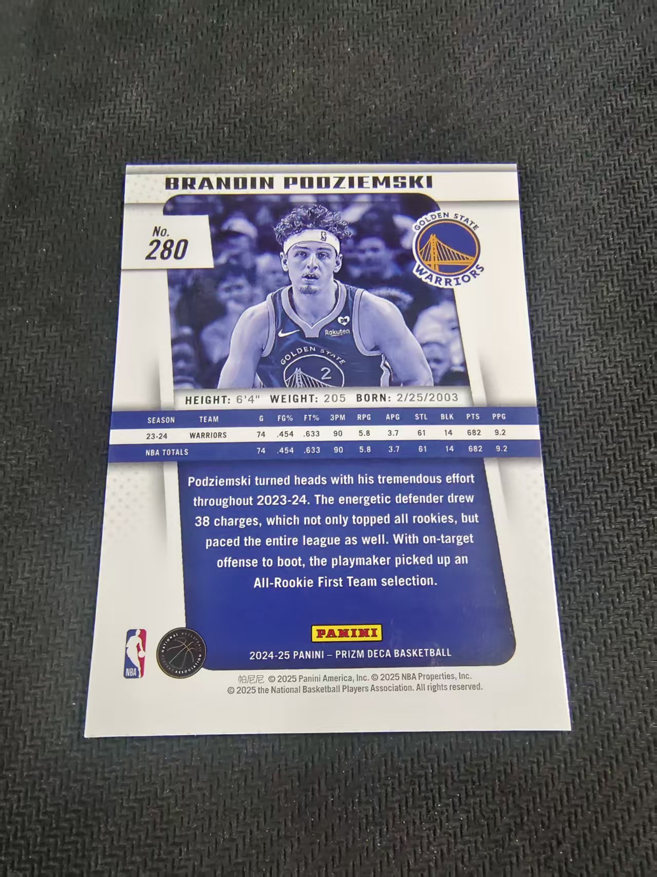 【可合并,不累计】2024-25 Panini Prizm Brandin Podziemski PZ deca 复古 波杰姆斯基 勇士 复刻 划痕 边角瑕疵 #280