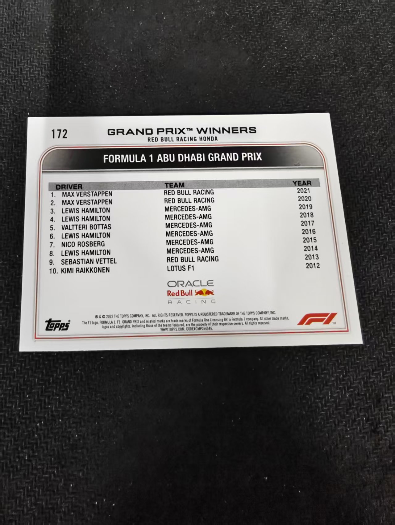 2022 Topps Chrome F1 Max Verstappen 维斯塔潘 红牛 划痕 边角瑕疵 @172