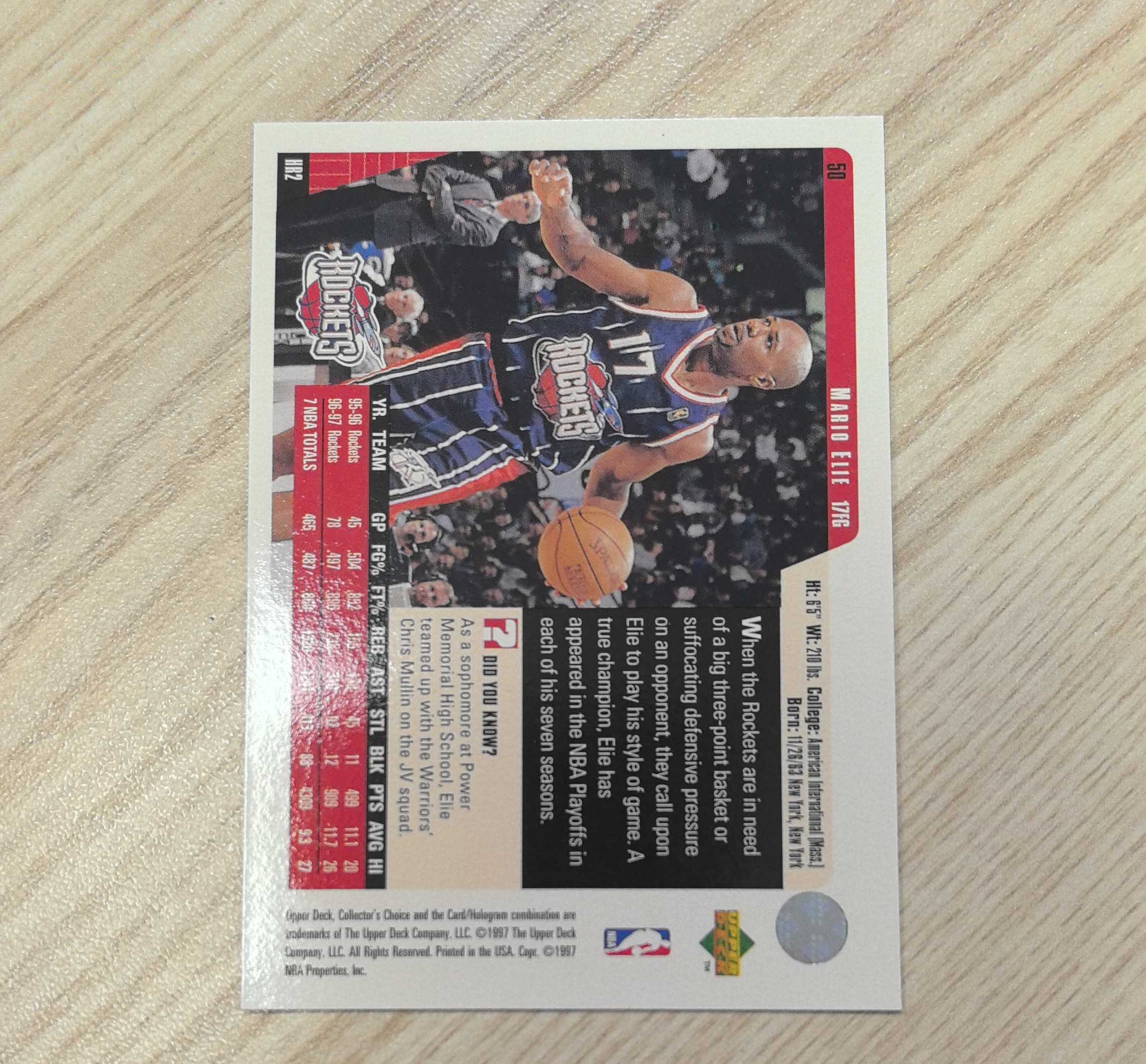 1997-98 Upper Deck Collector's Choice Mario Elie 马里奥·埃利 UD99年随马刺夺冠死亡之吻 邓肯和罗宾逊身边的好帮手先后效力于76人开拓者火箭勇士太阳