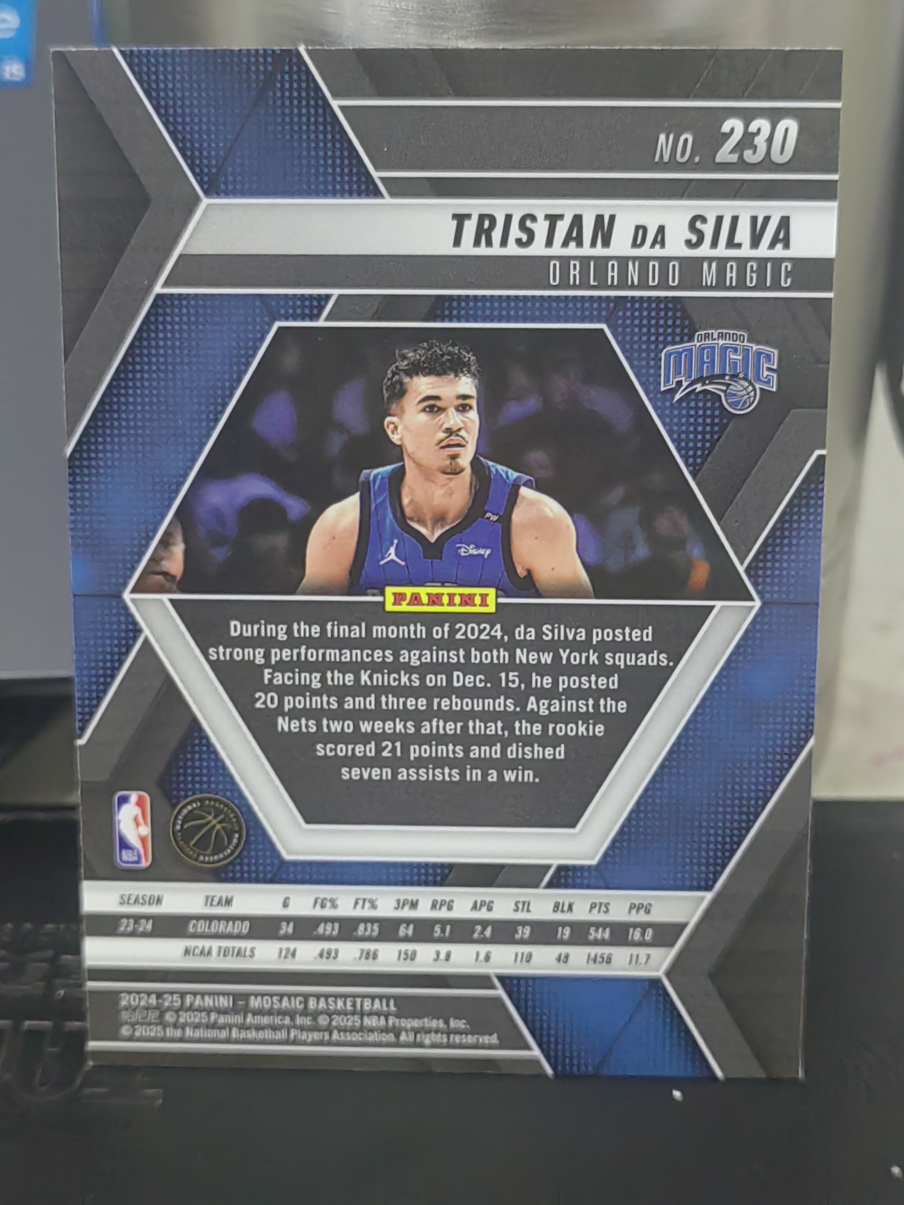 2024-25 Panini Mosaic Tristan da Silva RC 马赛克 特里斯坦 席尔瓦 魔术 新秀 篮 白边白角 不保卡品 卡品如图