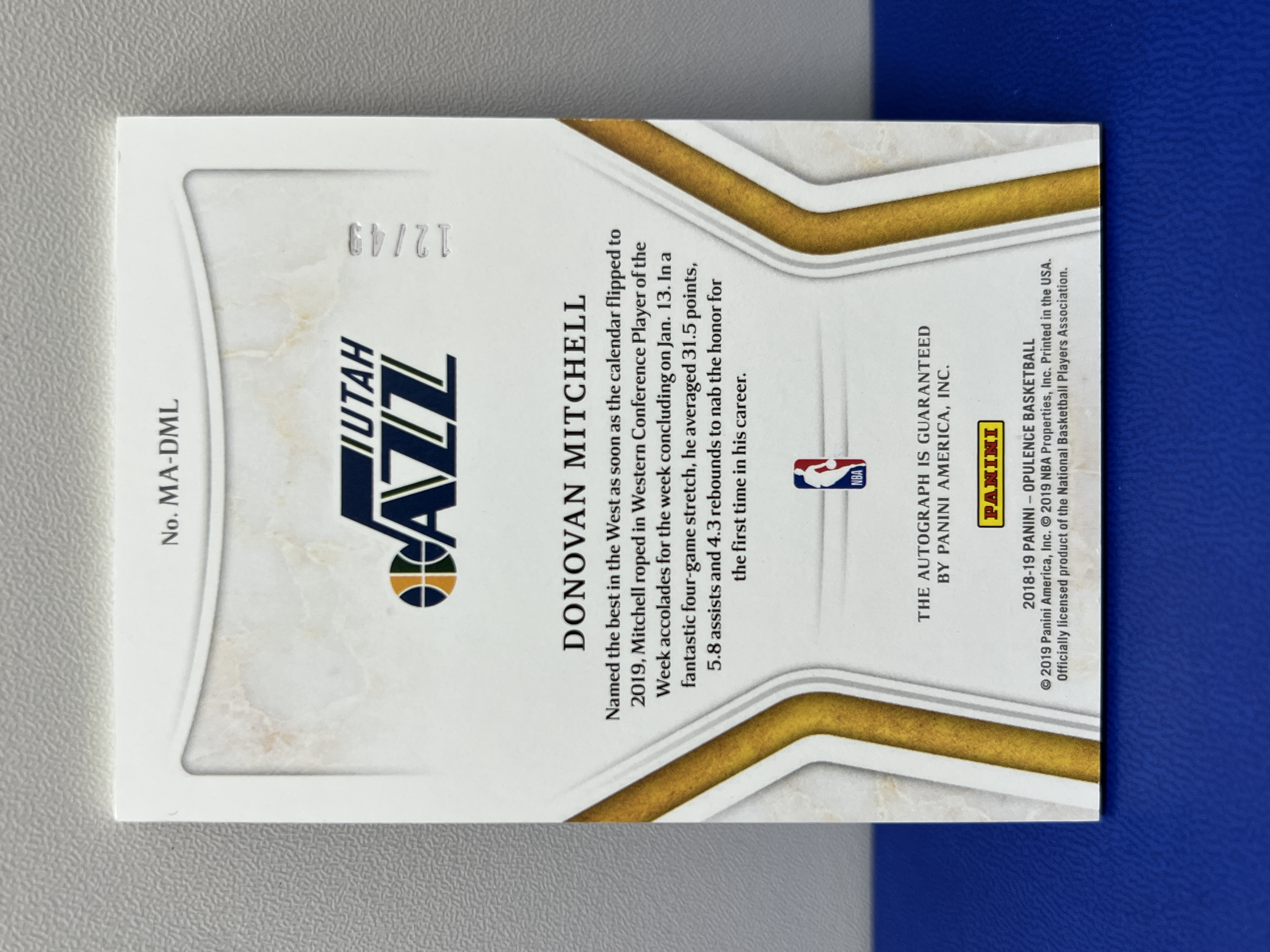 2018-19 Panini Opulence Donovan Mitchell #MA-DML 多诺万米切尔 金书 签字 镜面 卡签 爵士 49编