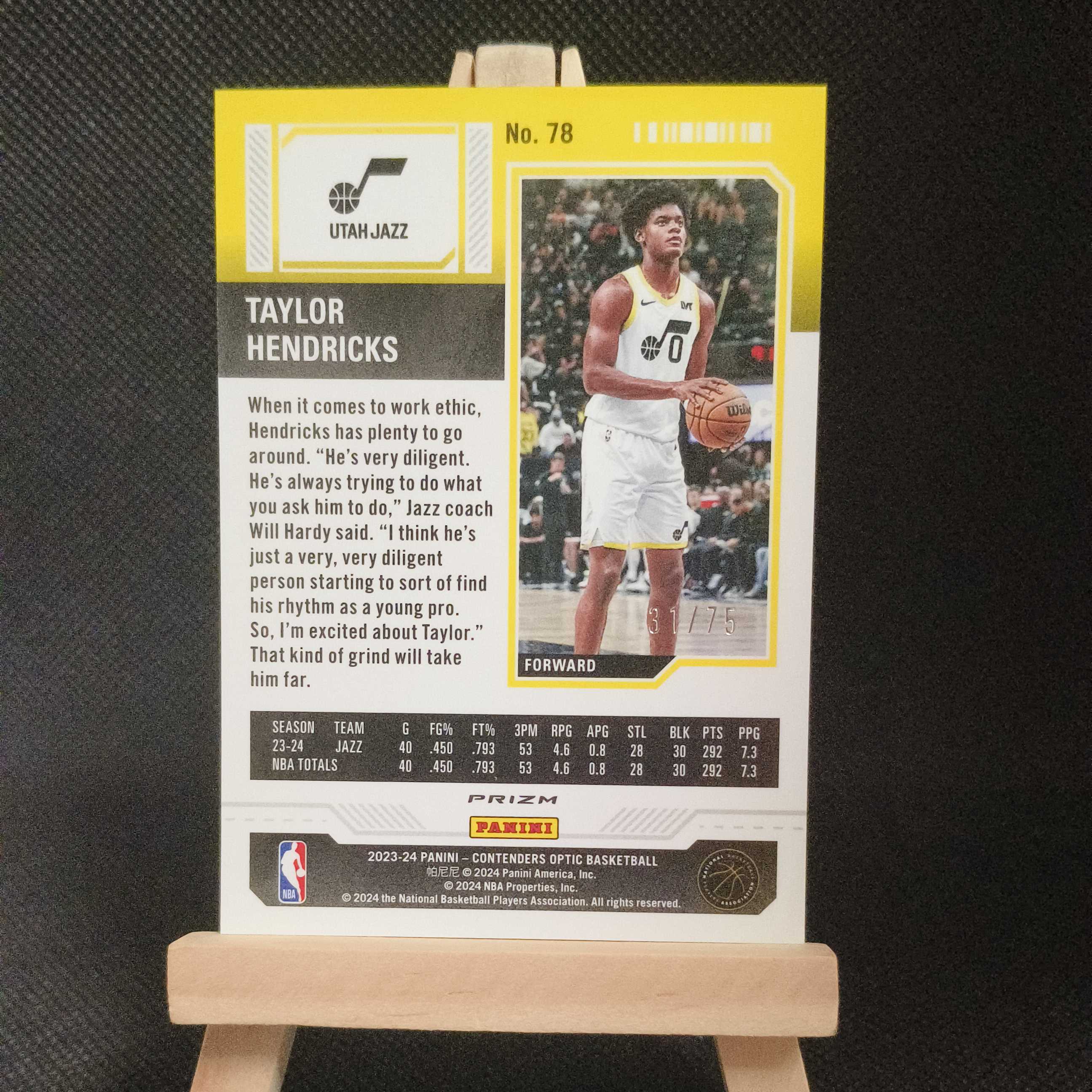2023-24 Panini Contenders Optic Taylor Hendricks 泰勒 亨德里克斯 /75编 粉折 新秀 爵士 球票OP 收藏必备