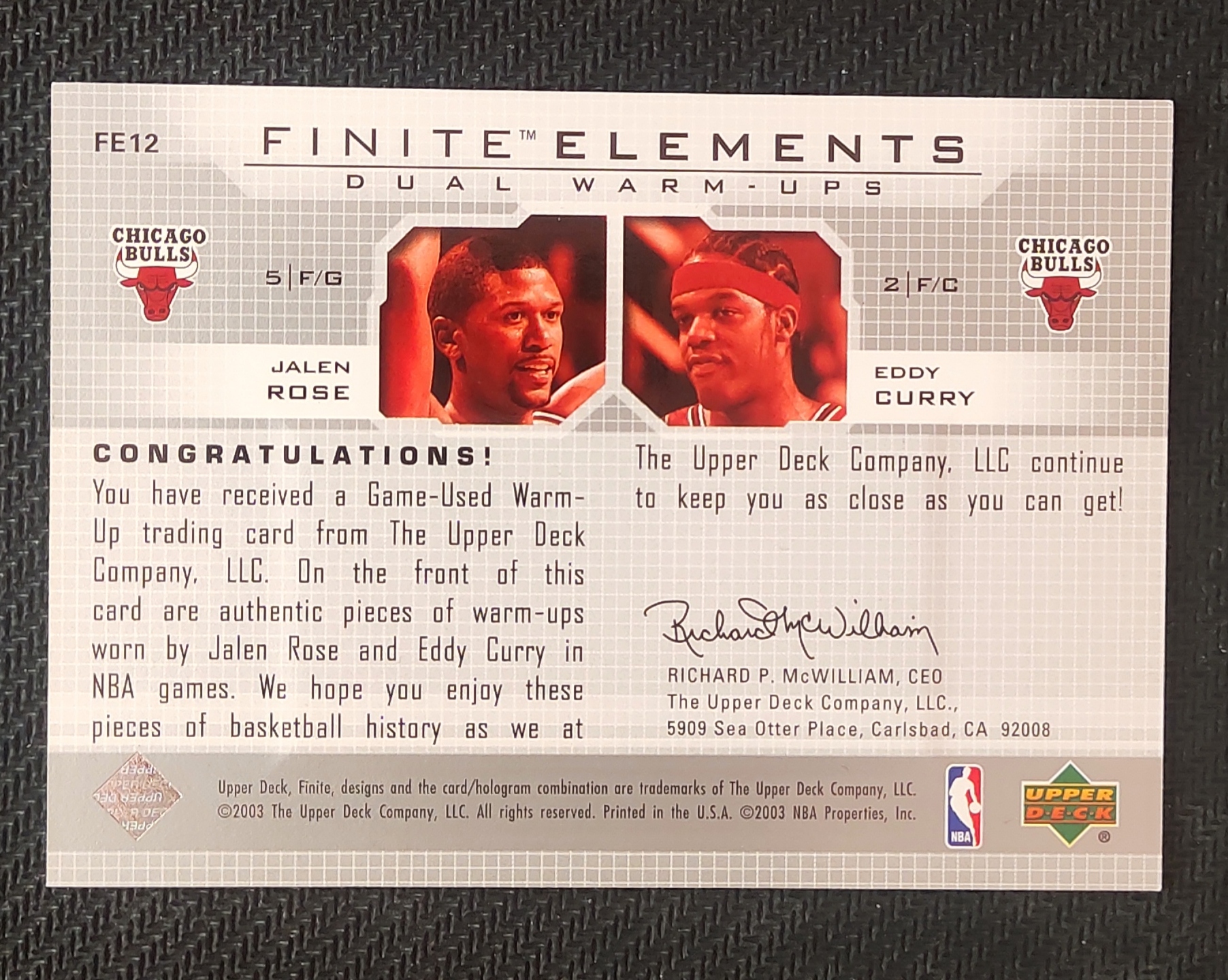 2003 Upper Deck Finite Eddy Curry/Jalen Rose 埃迪库里 杰伦罗斯 公牛 老特 罗斯 库里 UD 双窗 双人 球衣 物料 瑕疵如图