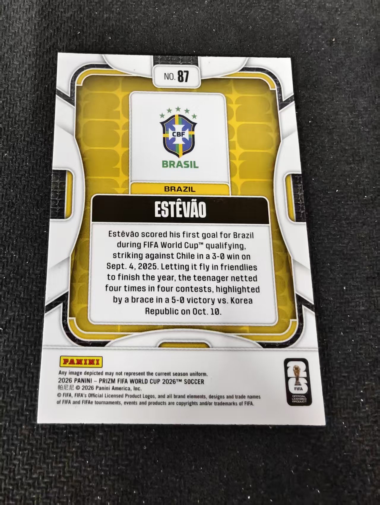 2026 Panini World Cup Prizm Estevao 埃斯特旺 威廉 巴西 切尔西 PZ世界杯 划痕 边角瑕疵#87