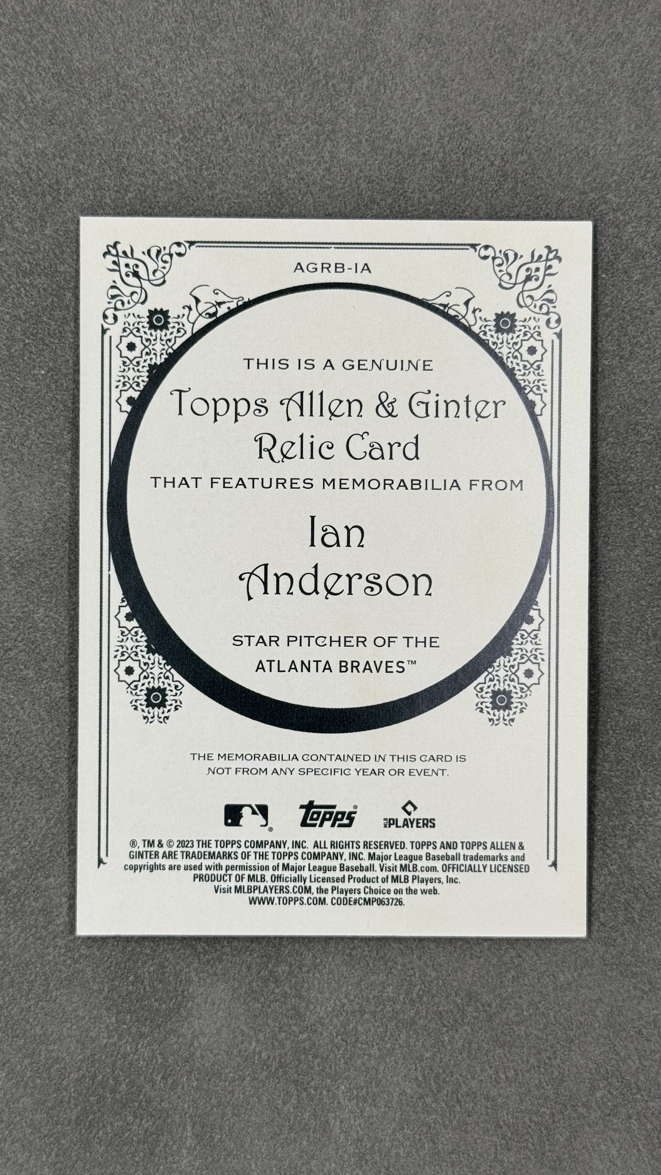 2023 Topps Allen & Ginter Ian Anderson 勇士队 伊安 安德森 小窗球衣切割 球衣物料 实卡好看 值得凑套收藏#AGRB-IH