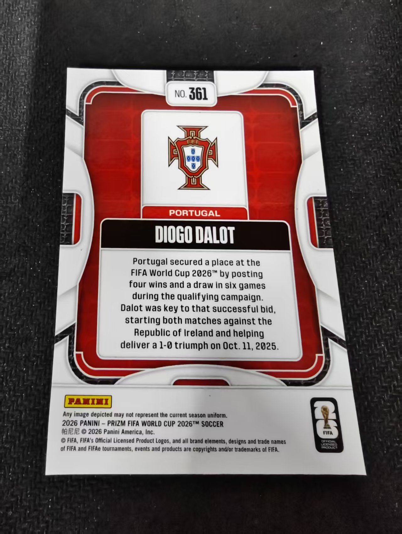 2026 Panini World Cup Prizm Diogo Dalot 达洛特 AC米兰 曼联 葡萄牙 PZ世界杯 划痕 边角瑕疵#361