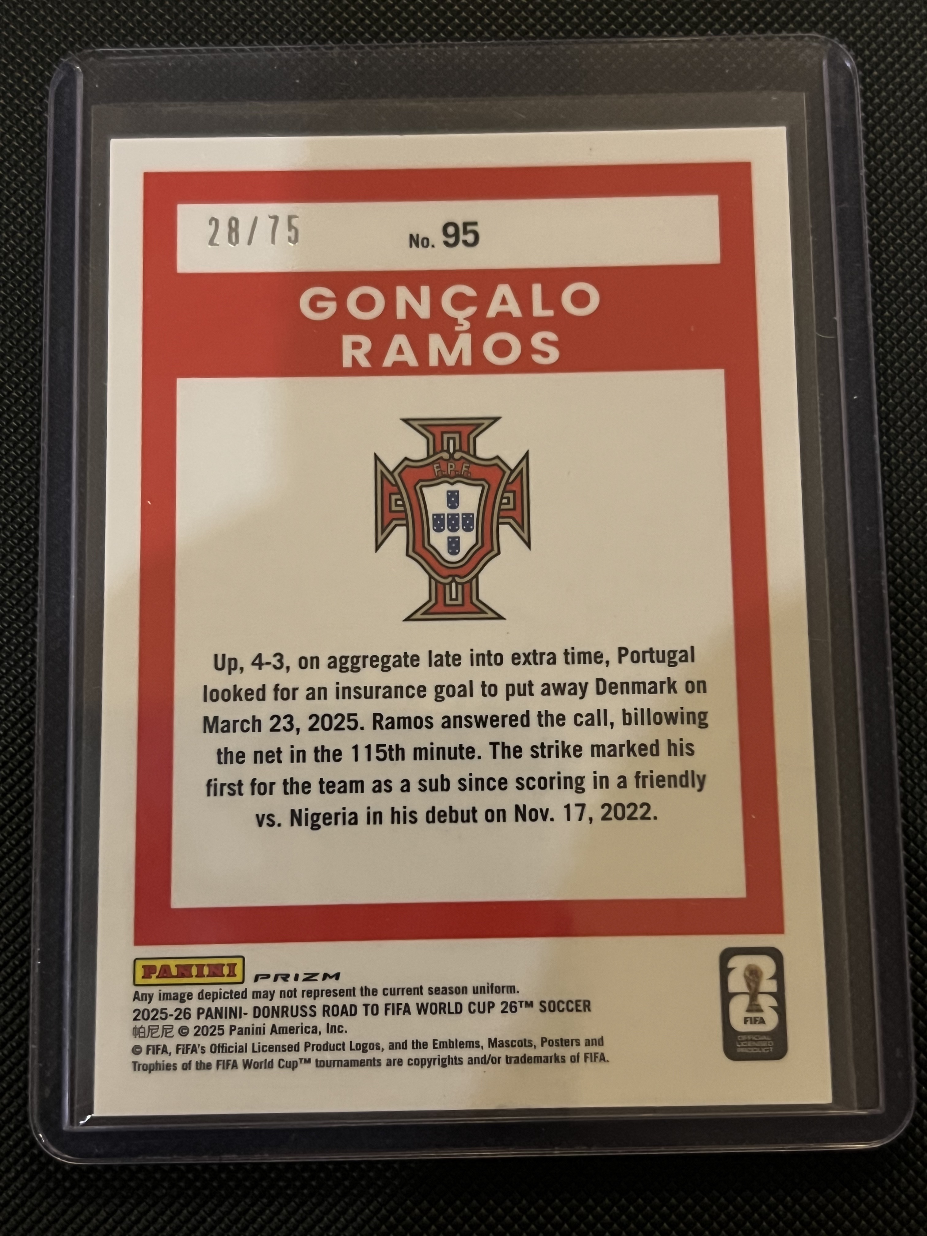 2025-26 Panini optic Goncalo Ramos #95 葡萄牙 贡萨洛·拉莫斯 75编 蓝平行 折射卡!!凑套必备!!