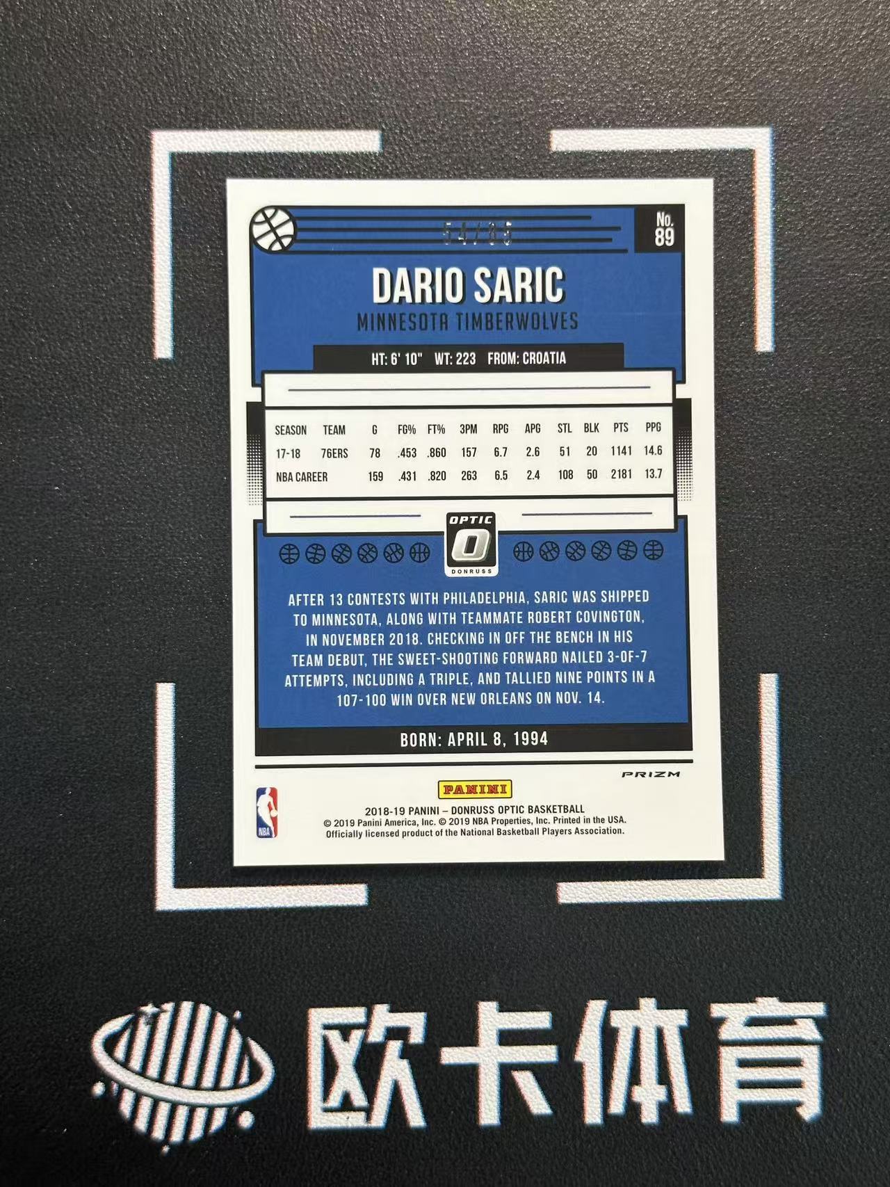 2018-19 Donruss Optic Dario Saric 【欧卡体育】杜蕾斯op 沙里奇 萨里奇 85编 红泡泡折 森林狼 卡品如图(YDD)