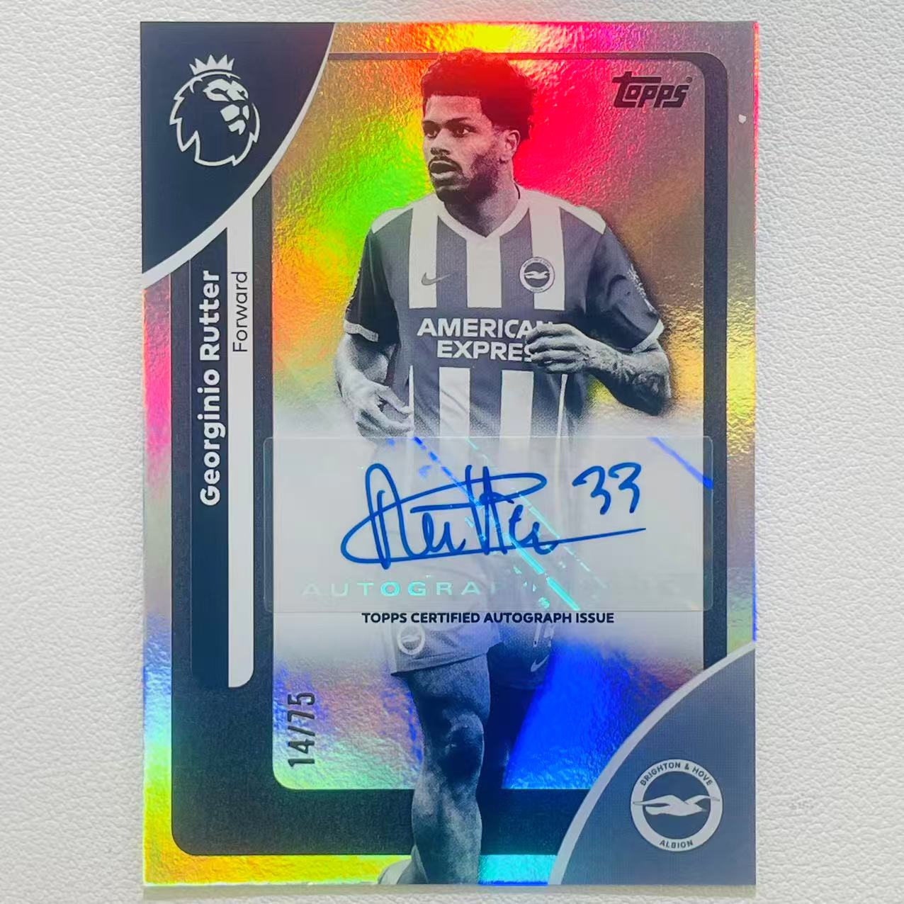 2025-26 Topps Premier League Georginio Rutter 英超 法国 布莱顿 吕特 签字 75编 黑白折 同背 巴莱巴格鲁达明特齐马斯范黑克戈麦斯阿亚里队友 B