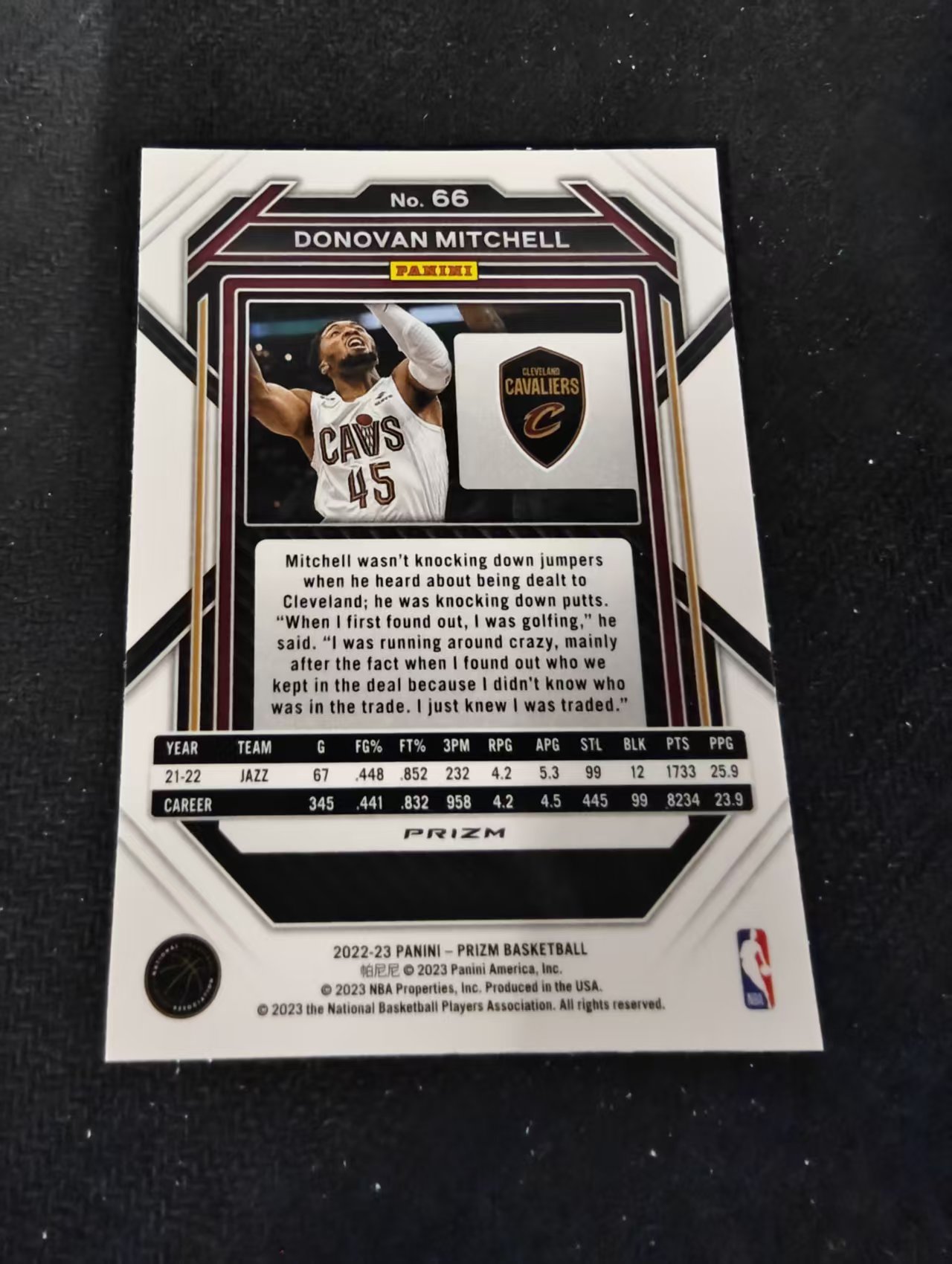 2022-23 Panini Prizm Donovan Mitchell 多诺万 米切尔 骑士 银折 PZ 划痕 边角瑕疵 #66