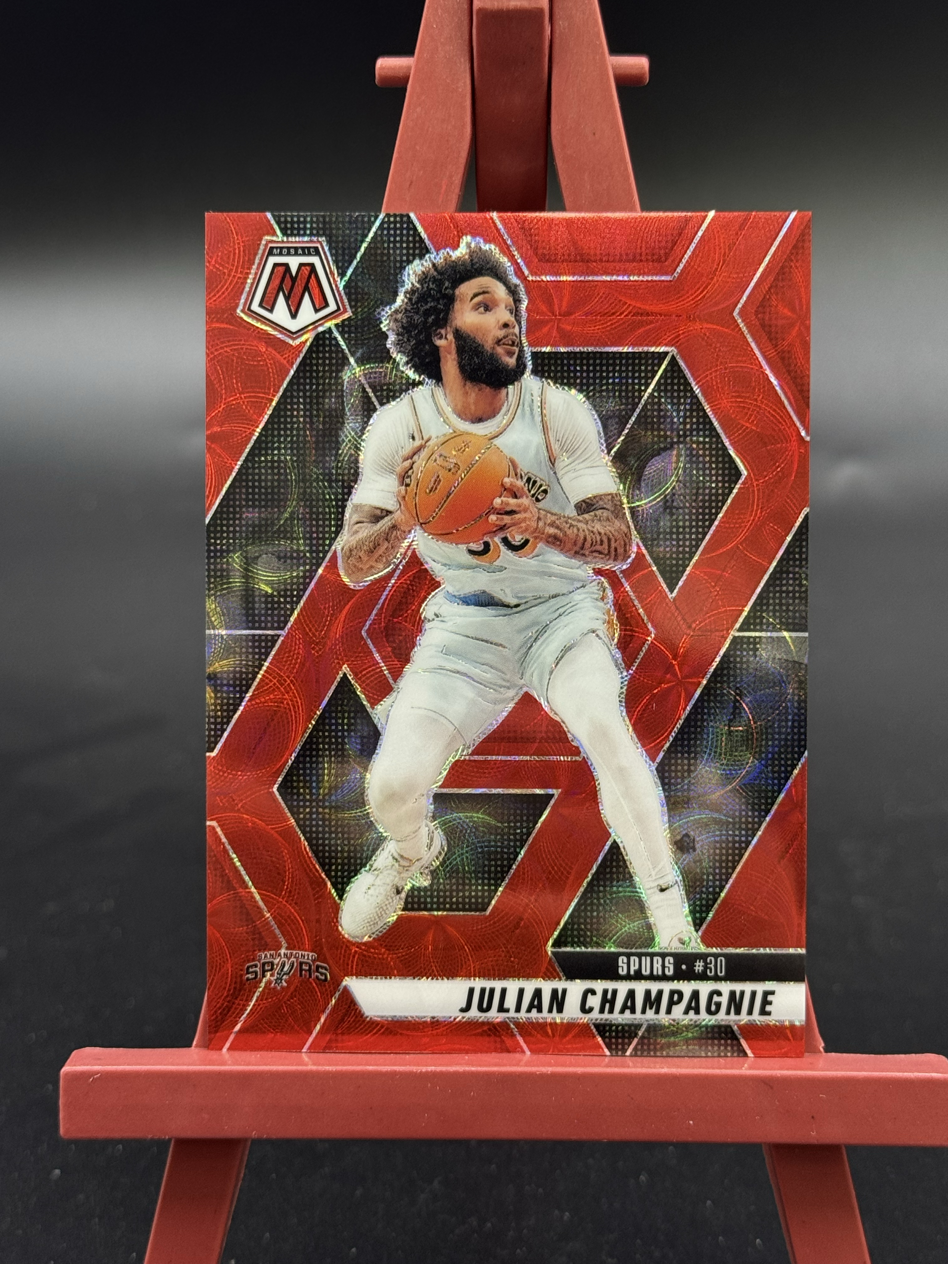 2024-25 panini mosaic julian champagnie 马赛克 马刺 朱利安 尚彭尼 尚帕尼 红圈圈折 折射 02/75编 【优质球星折射专场】Hzo4