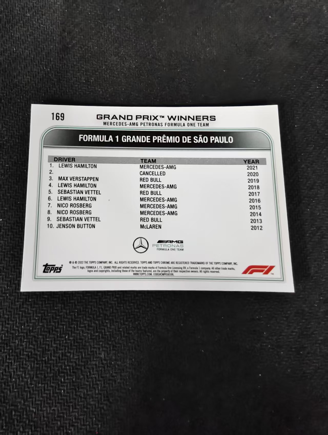2022 Topps Chrome F1 Lewis Hamilton 刘易斯 汉密尔顿 AMG梅赛德斯奔驰 划痕 边角瑕疵 #169