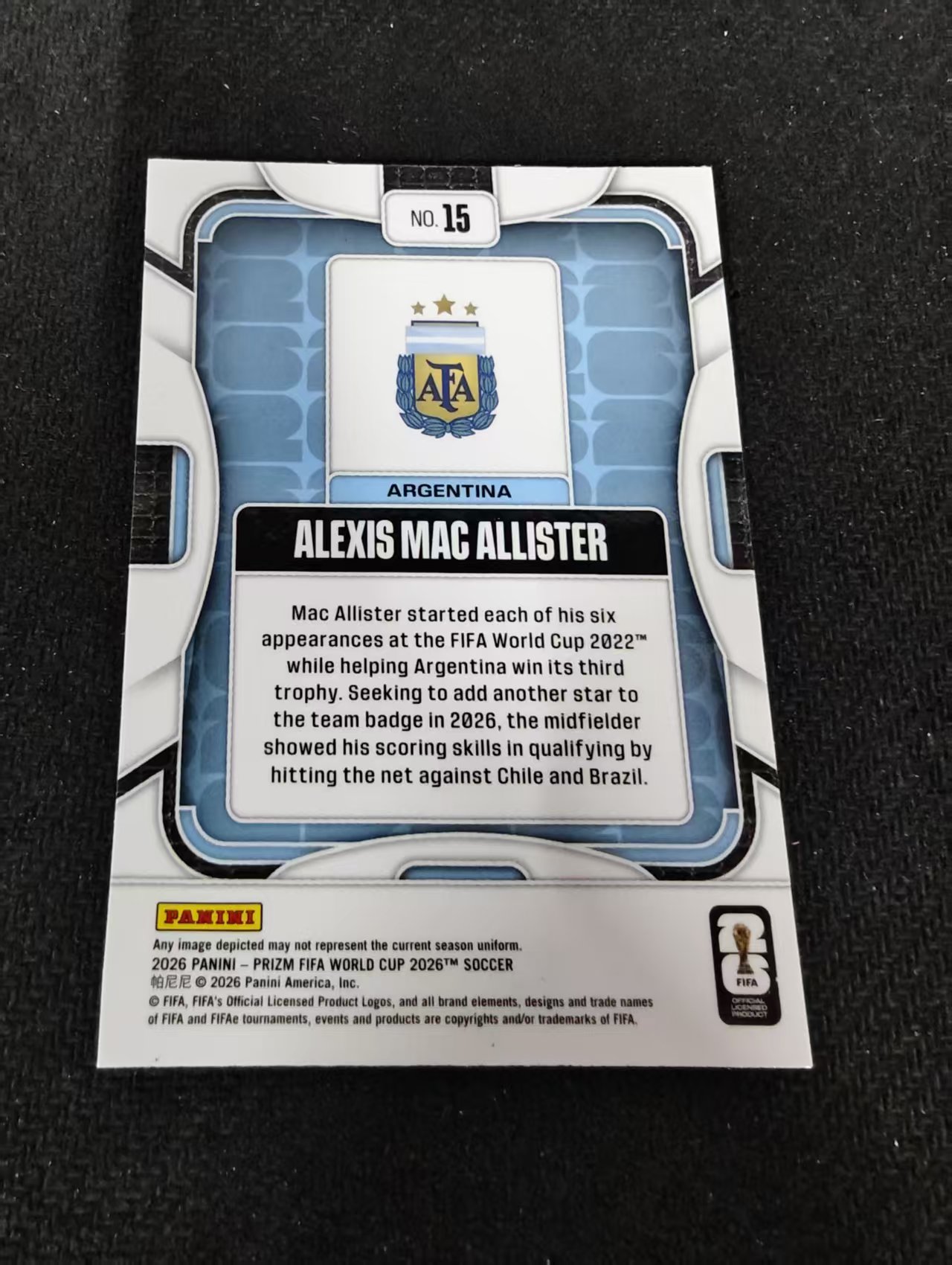 2026 Panini World Cup Prizm ALEXIS MAC ALLISTER 阿根廷 麦卡利斯特 PZ世界杯 划痕 边角瑕疵#15