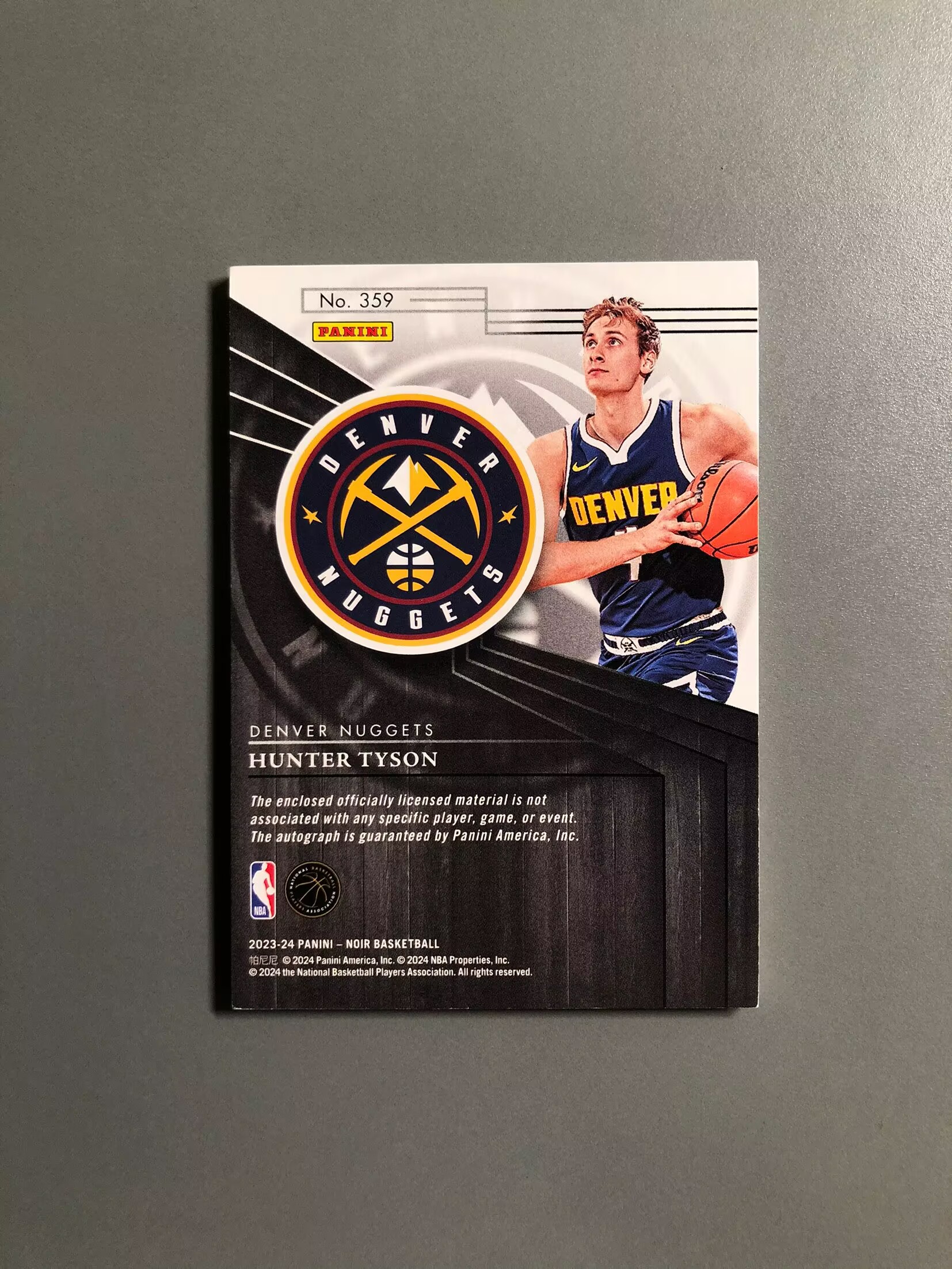 2023-24 Panini Noir Hunter Tyson RC 亨特·泰森 丹佛掘金 新秀 RC 球衣 签字 卡签 RPA 99编 切割暴力 实卡好看 卡品如图 可累计 FT015【诚接代卖】