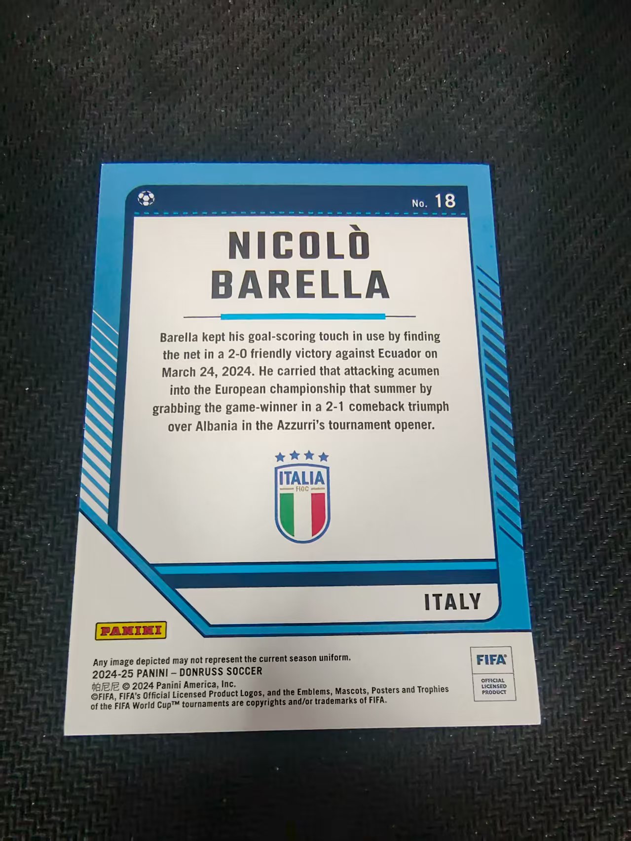 【可合并,不累计】2024-25 Panini Donruss Nicolò Barella 巴雷拉 国际米兰 意大利 FIFA 杜蕾斯 划痕 边角瑕疵 #18