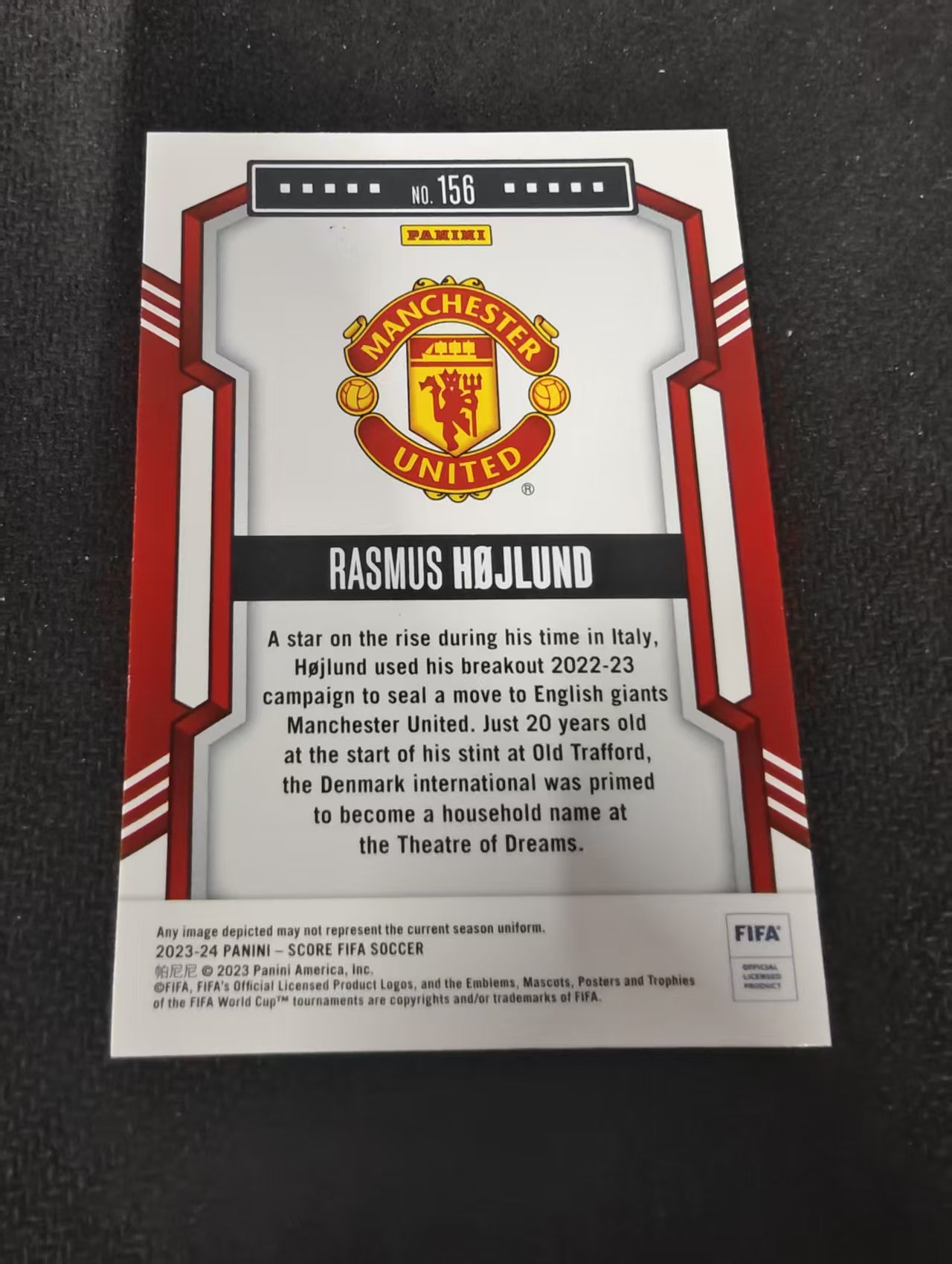 【可合并,不累计】2023-24 Panini Score Rasmus Hojlund 拉斯穆斯 霍伊伦德 曼联 FIFA 划痕 边角瑕疵 #156